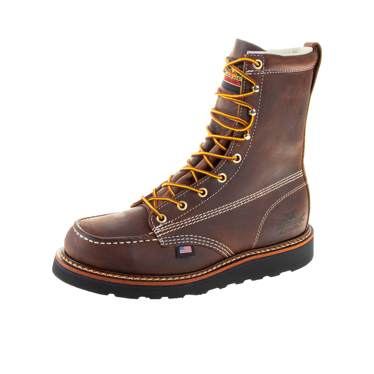 Thorogood Men's American Heritage 8" Moc Toe Black Maxwear Wedge Soft Toe Work Boot Work Boots Thorogood