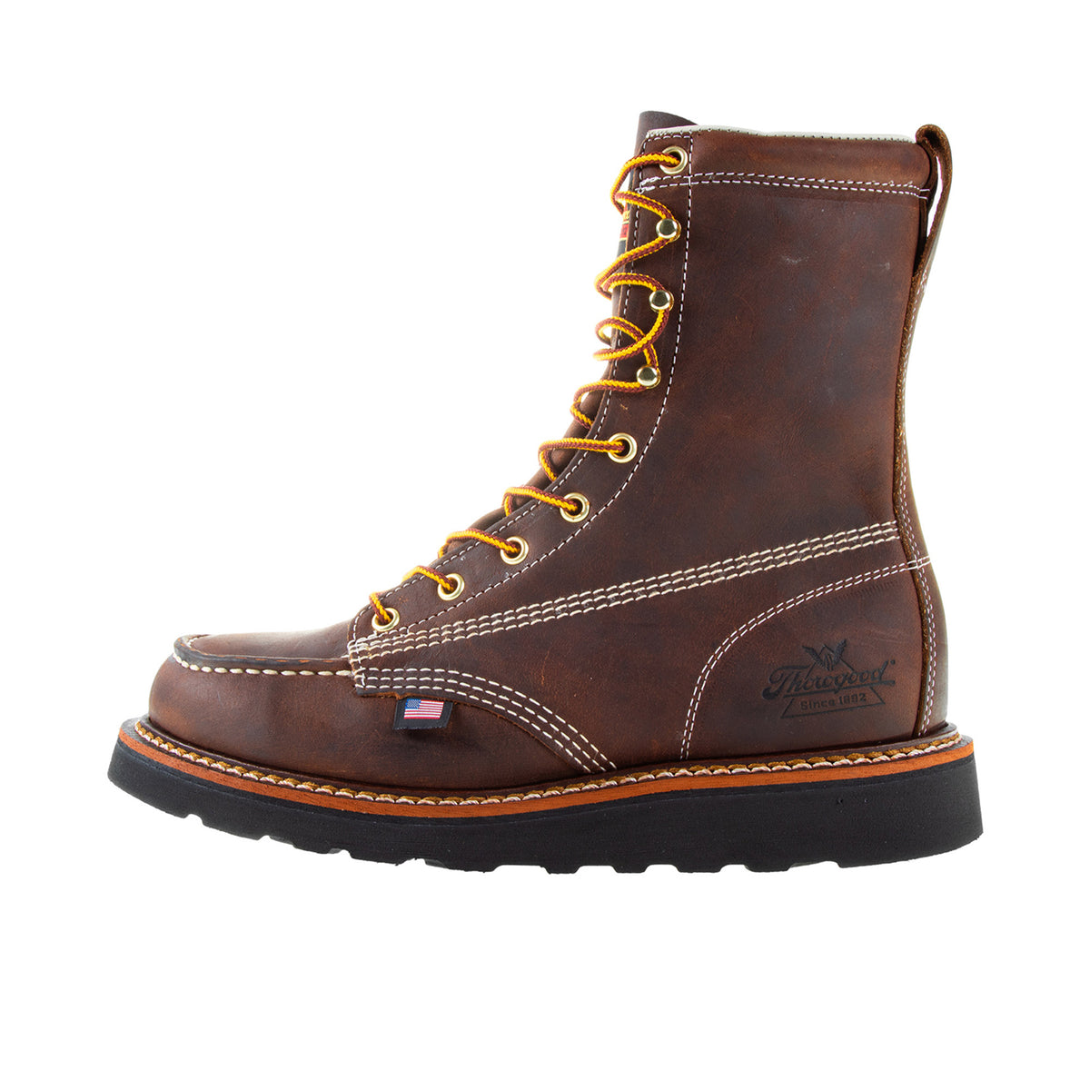 Thorogood Men's American Heritage 8" Moc Toe Black Maxwear Wedge Soft Toe Work Boot Work Boots Thorogood