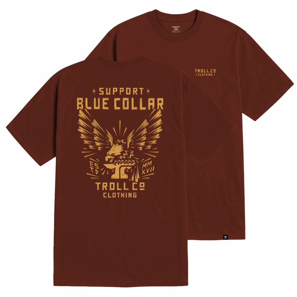 Troll Co. Men's "Support Blue Collar" Perched T-Shirt T-Shirts Troll Co. Red Clay 2XL Reg