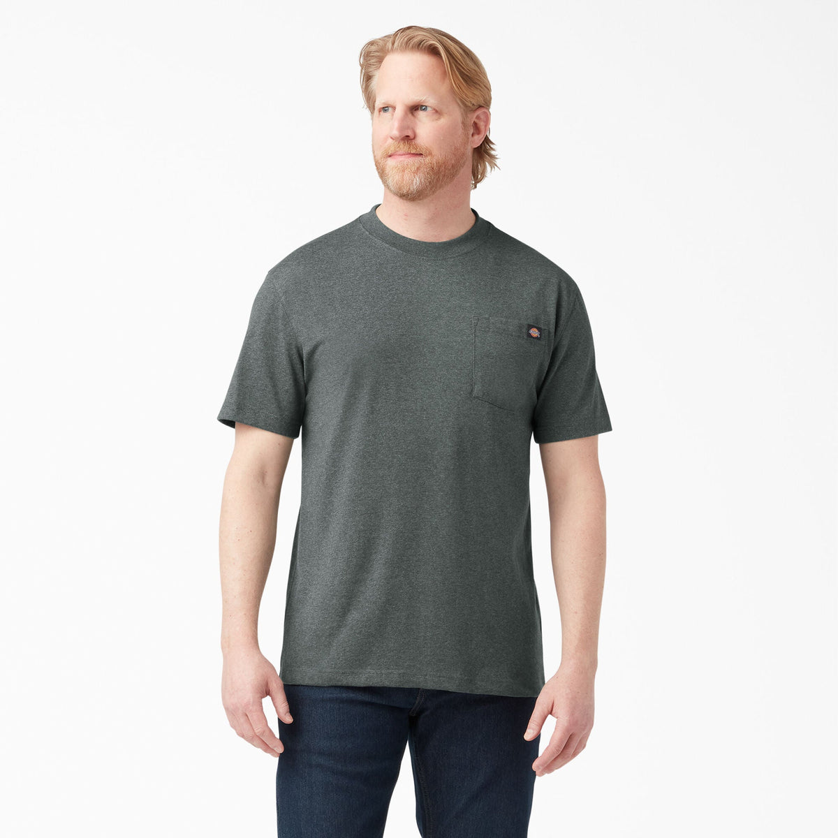 Dickies Men's Heavyweight Heathered Short Sleeve Pocket T-Shirt T-Shirts Dickies Hunter Green Single Dye 2XL Reg