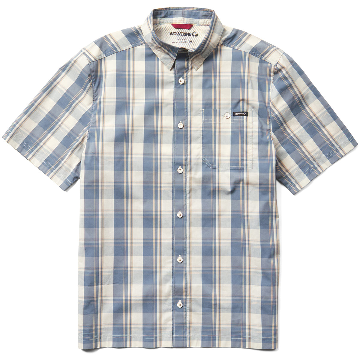 Wolverine Men's Vented Plaid Short Sleeve Work Shirt Work Shirts Wolverine Stone 2XL Reg