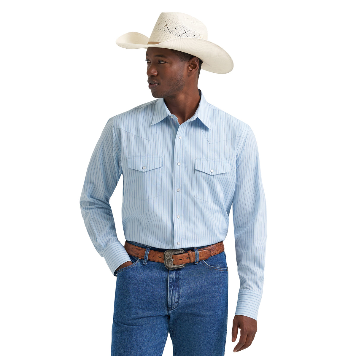 Wrangler Men's Long Sleeve Western Stripe Pearl Snap Shirt Work Shirts Wrangler