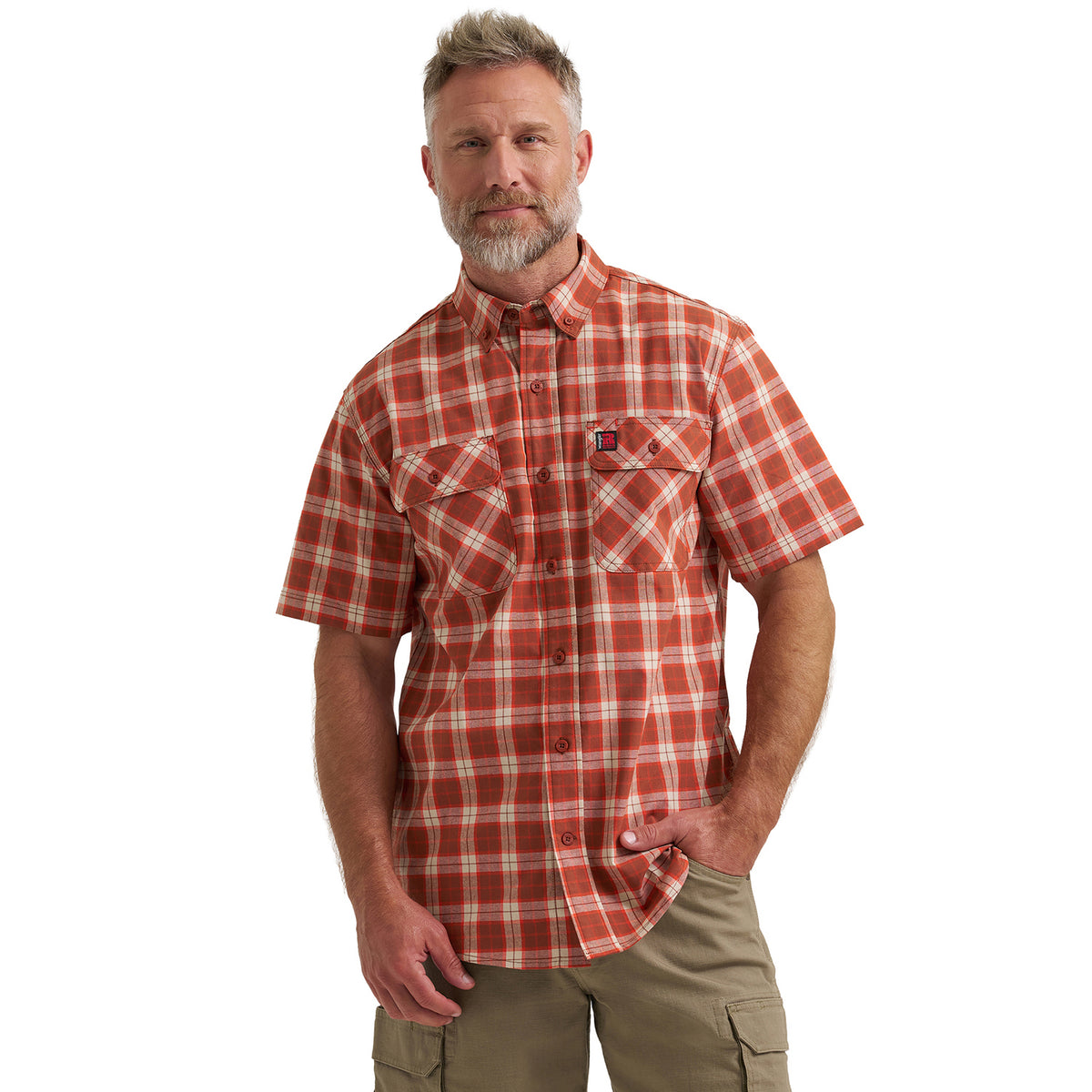Wrangler Men's RIGGS Workwear® Foreman Plaid Work Shirt Work Shirts Wrangler RIGGS Rust 2XL Reg