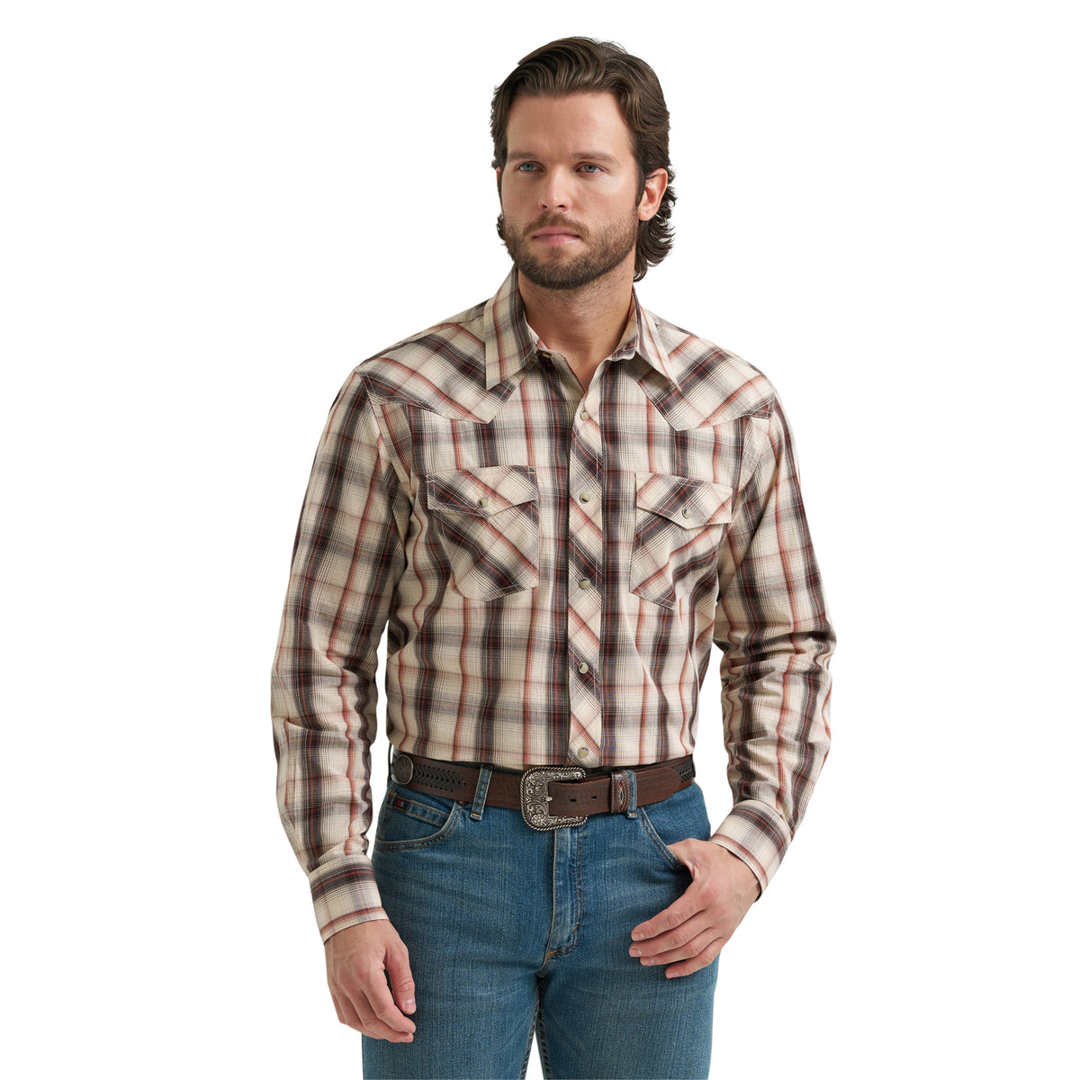 Wrangler Men's 20X Competition Advanced Comfort Long Sleeve Two Pocket Western Snap Shirt Work Shirts Wrangler Red/Brown 2XL Reg