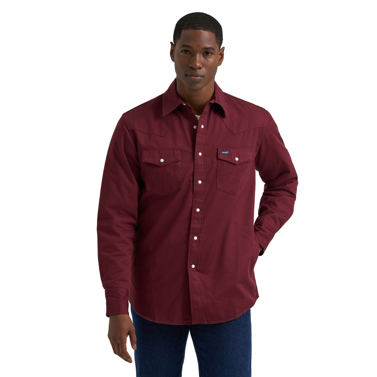 Wrangler Men's Long Sleeve Flannel Lined Solid Work Shirt Work Shirts Wrangler Red/Grey 2XL Reg