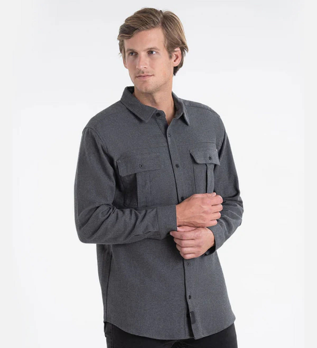 Thorogood Men's Heavyweight Brushed Flannel Button-Down Long Sleeve Work Shirt Work Shirts Thorogood Charcoal Melange 2XL Reg