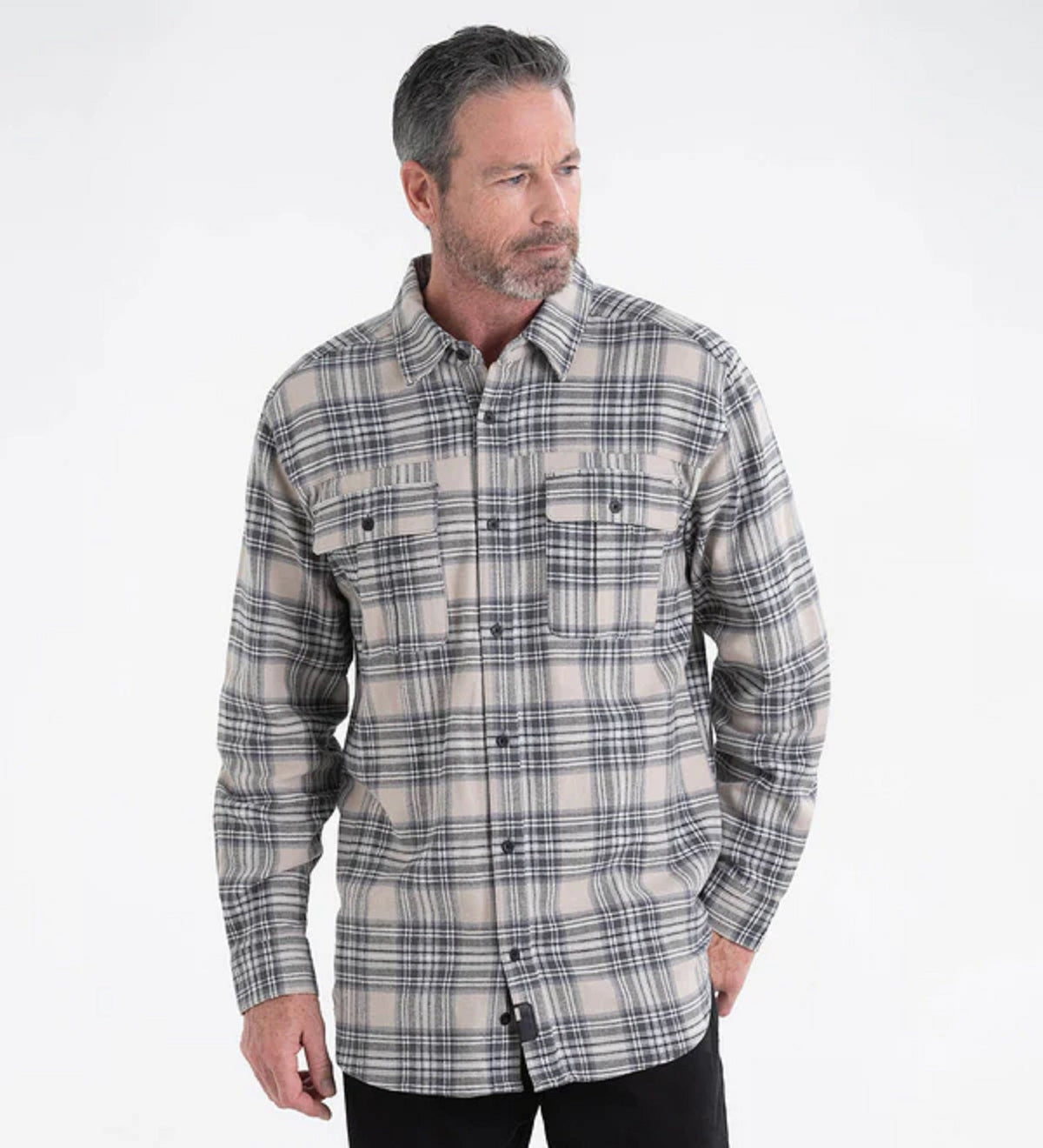 Thorogood Men's Heavyweight Brushed Flannel Button-Down Long Sleeve Work Shirt Work Shirts Thorogood Taylor Plaid Gray 2XL Reg