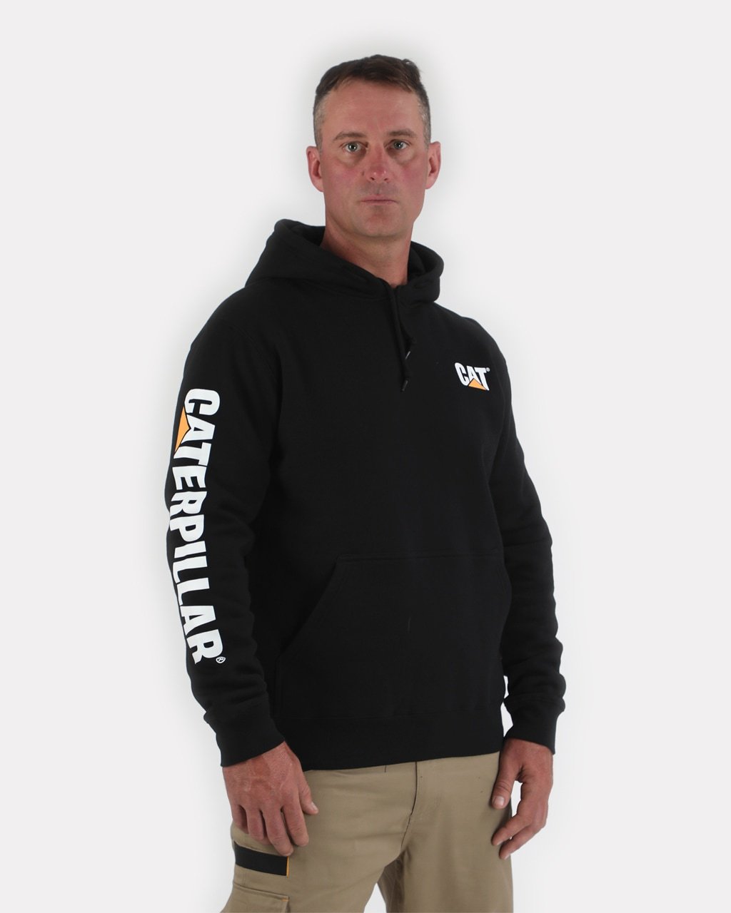 CAT Men's Banner Logo Hooded Sweatshirt Sweatshirts & Hoodies CAT Black 2XL Reg