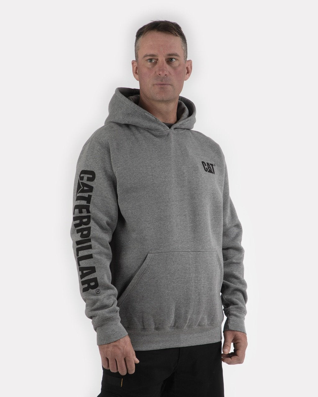 CAT Men's Banner Logo Hooded Sweatshirt Sweatshirts & Hoodies CAT Dark Heather Grey 2XL Reg