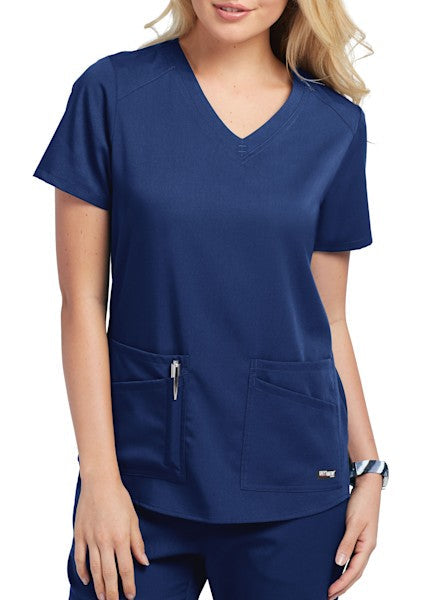 Grey's Anatomy Women's Stretch Emma 4-Pocket V-Neck Scrub Top Scrubs Grey's Anatomy Indigo 2XL Reg