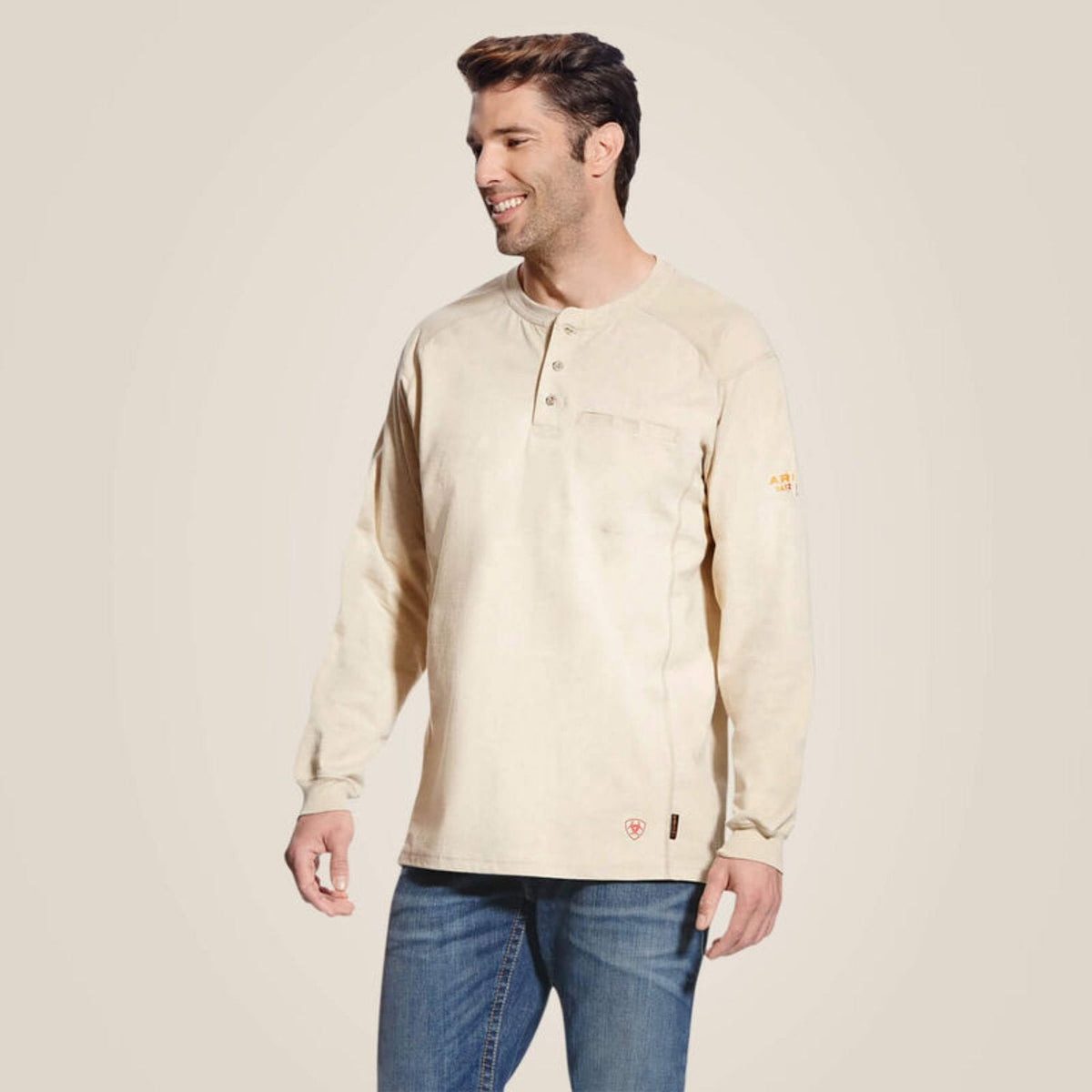 Ariat Men's FR Chest Pocket Long Sleeve Henley Long Sleeve T-Shirts Ariat Sand Heather 2XL Reg