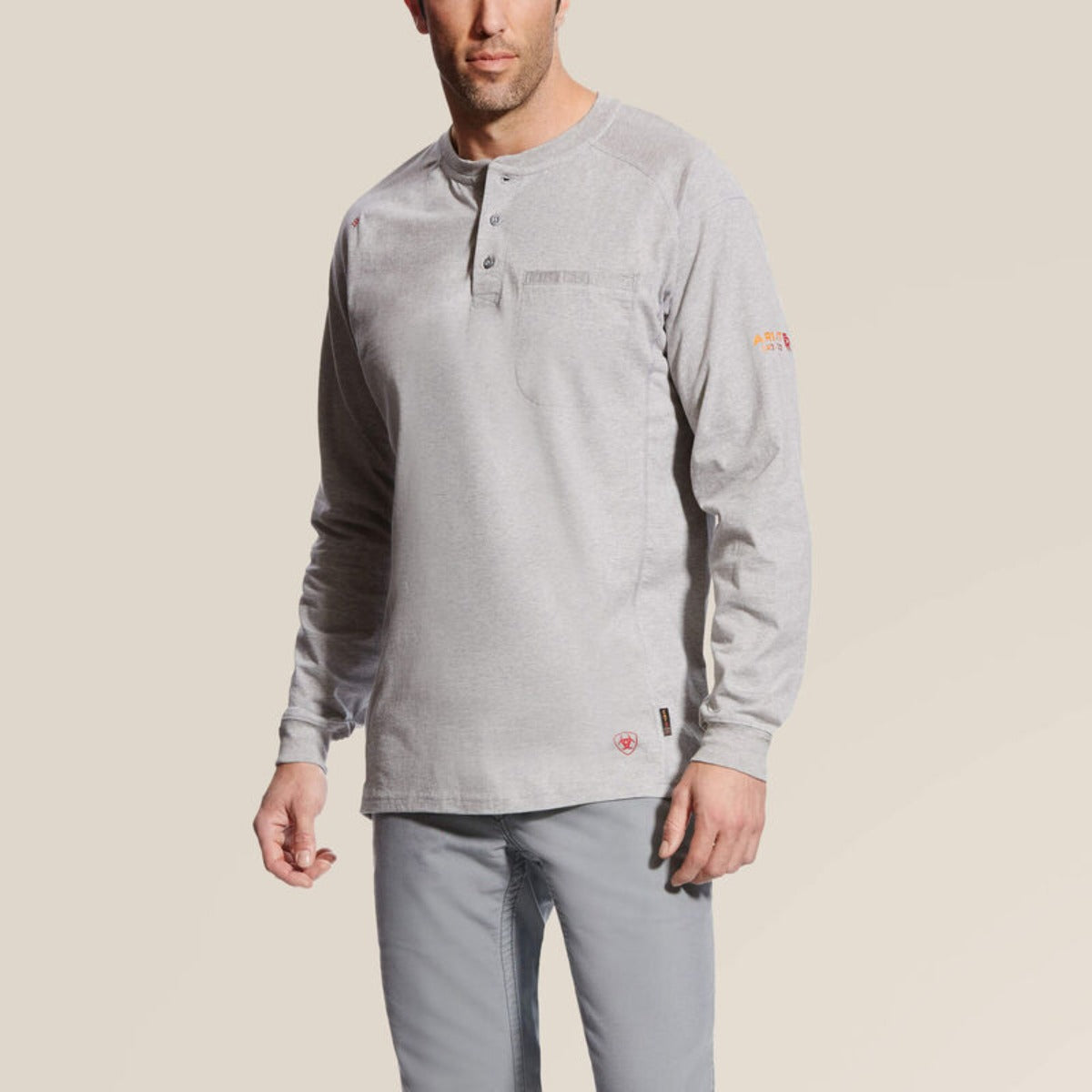 Ariat Men's FR Chest Pocket Long Sleeve Henley Long Sleeve T-Shirts Ariat Silver Fox Heather 2XL Reg