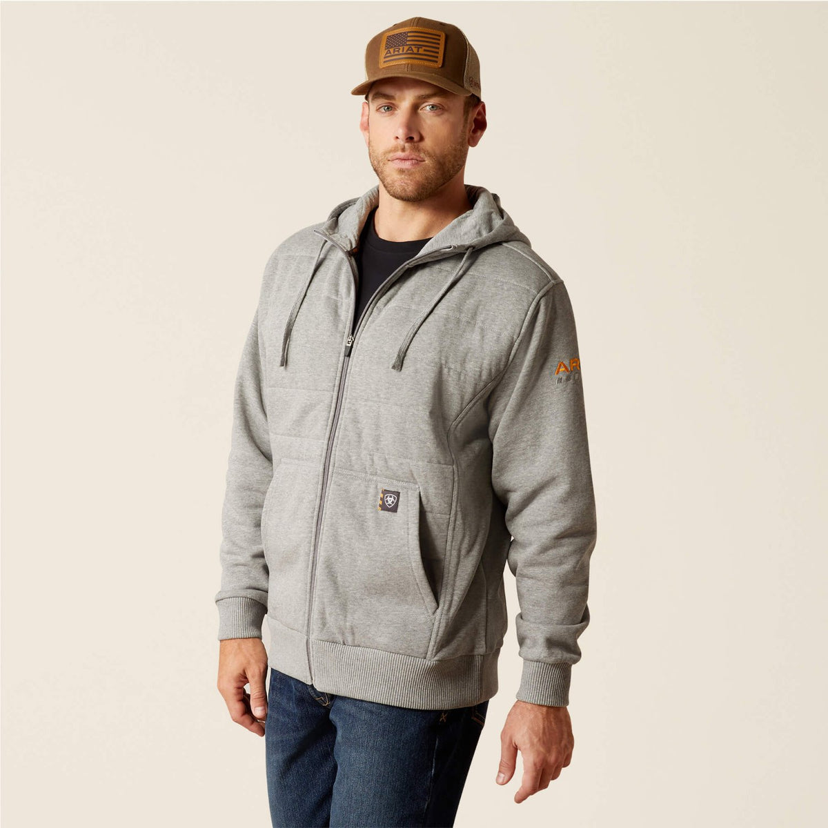 Ariat Men&#39;s Rebar Insulated Full-Zip Logo Hoodie - Work World - Workwear, Work Boots, Safety Gear