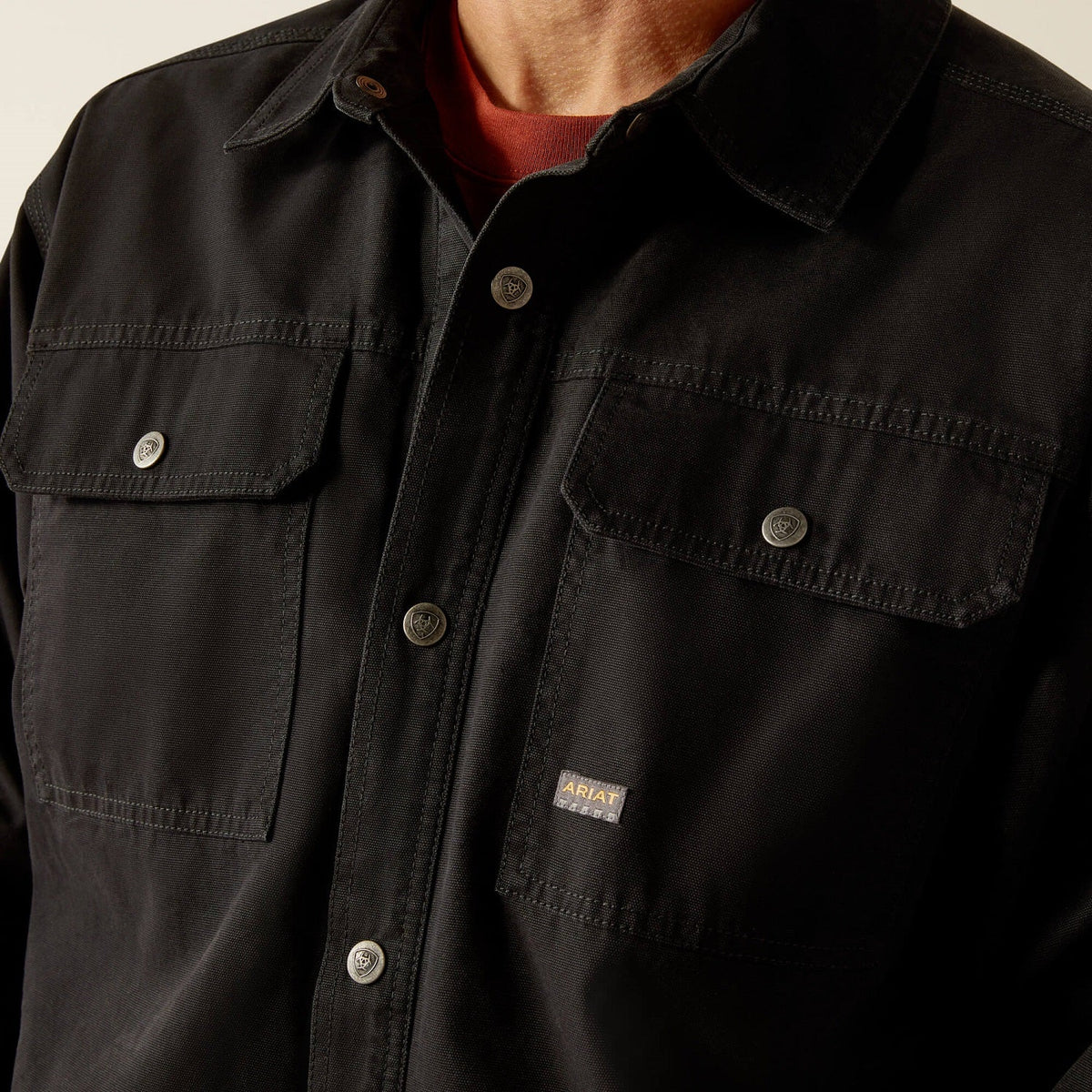 Ariat Men's Rebar Canvas Snap-Front Shirt Jacket_Black Jackets & Coats Ariat