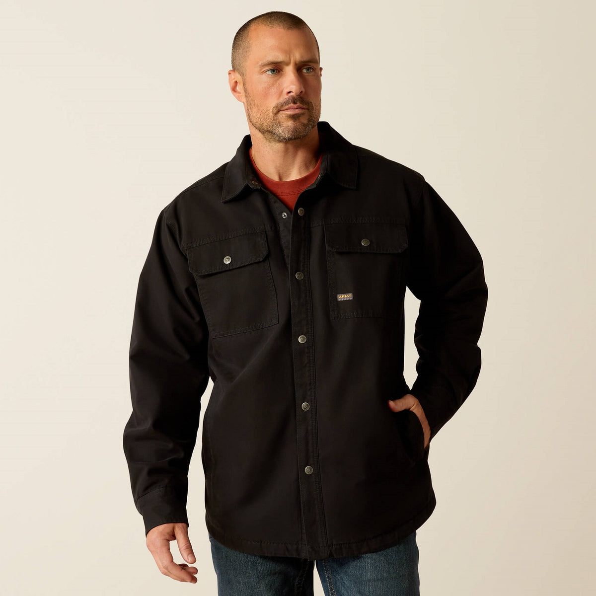 Ariat Men&#39;s Rebar Canvas Snap-Front Shirt Jacket_Black - Work World - Workwear, Work Boots, Safety Gear