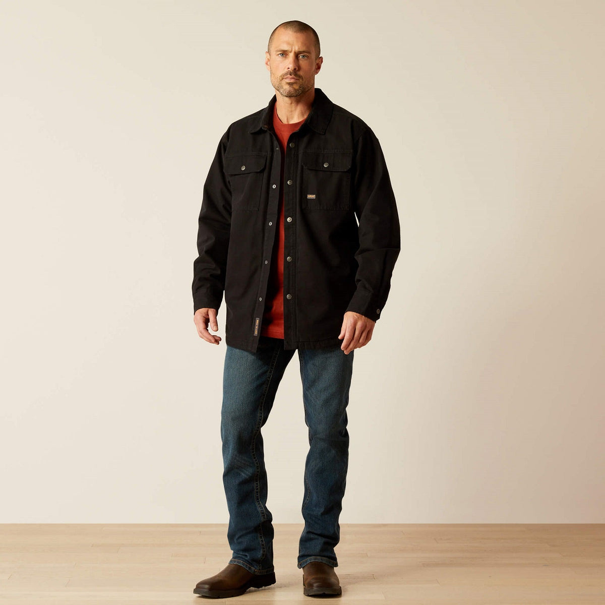 Ariat Men's Rebar Canvas Snap-Front Shirt Jacket_Black Jackets & Coats Ariat