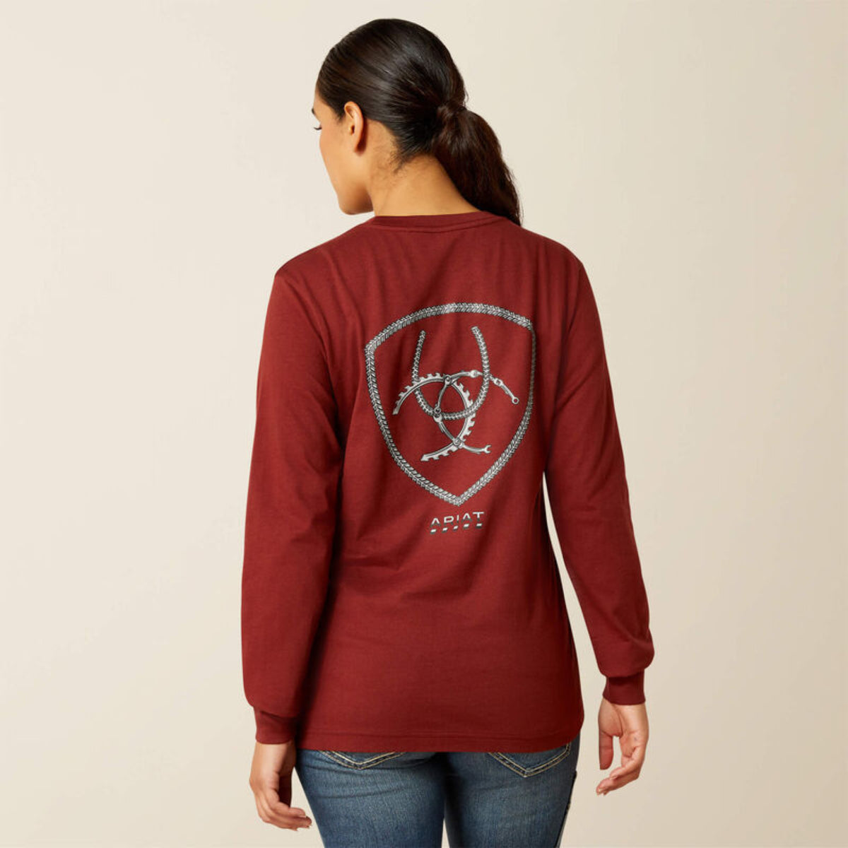Ariat Women's Rebar CottonStrong Workshop Logo Long Sleeve T-Shirt Long Sleeve T-Shirts Ariat Madder Brown 1XL Plus