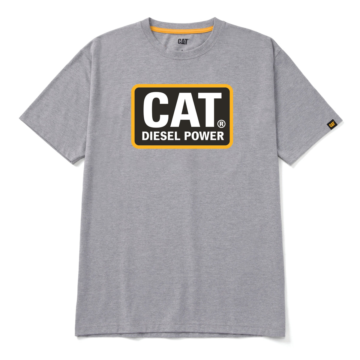 CAT Men's Diesel Power Graphic Short Sleeve T-Shirt T-Shirts CAT Heather Grey/Yellow 2XL Reg