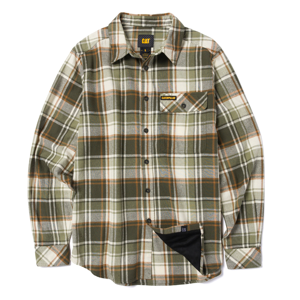 CAT Men's Button-Up Long Sleeve Flannel Work Shirt Work Shirts CAT Army Moss-Bronze 2XL Reg