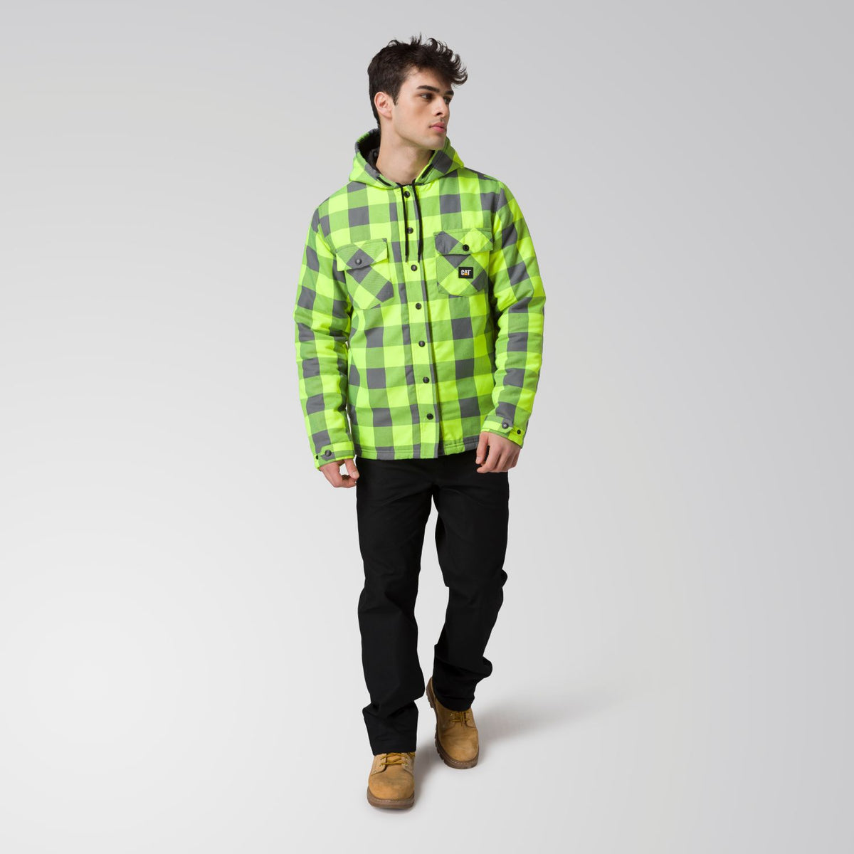 CAT Men's EV Snap-Front Hooded Flannel Shirt Jac