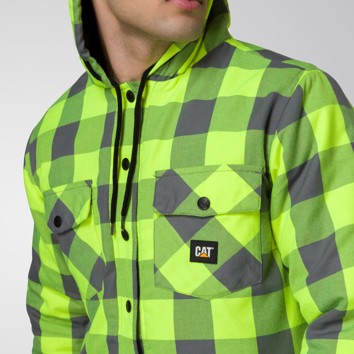 CAT Men's EV Snap-Front Hooded Flannel Shirt Jac