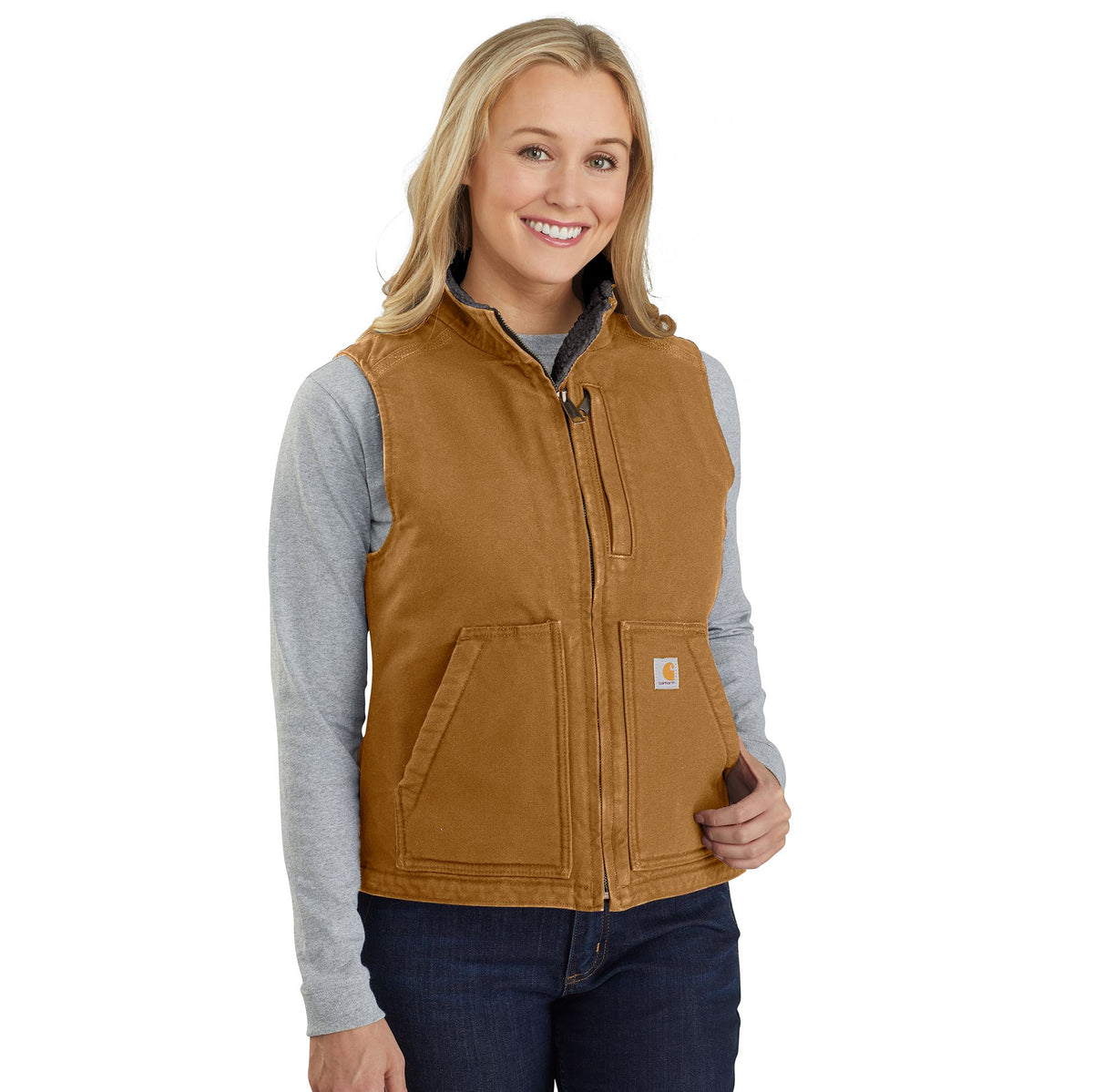Carhartt Women's Washed Duck Mock Neck Vest Vests Carhartt Carhartt Brown 1XL Plus