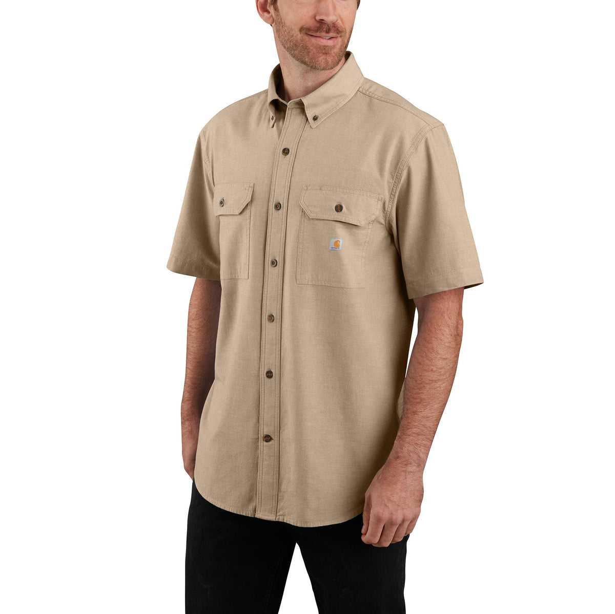 Carhartt Men's Loose Fit Midweight Chambray Short Sleeve Shirt Work Shirts Carhartt Dark Tan Chambray 2XL Reg