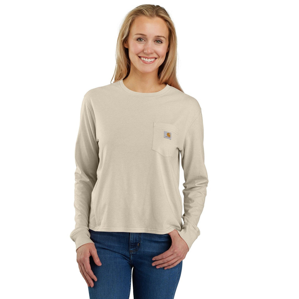 Carhartt Women's Tencel Loose Fit Lightweight Crewneck Pocket Long Sleeve T-Shirt Long Sleeve T-Shirts Carhartt Oat Milk Heather 2XL Reg