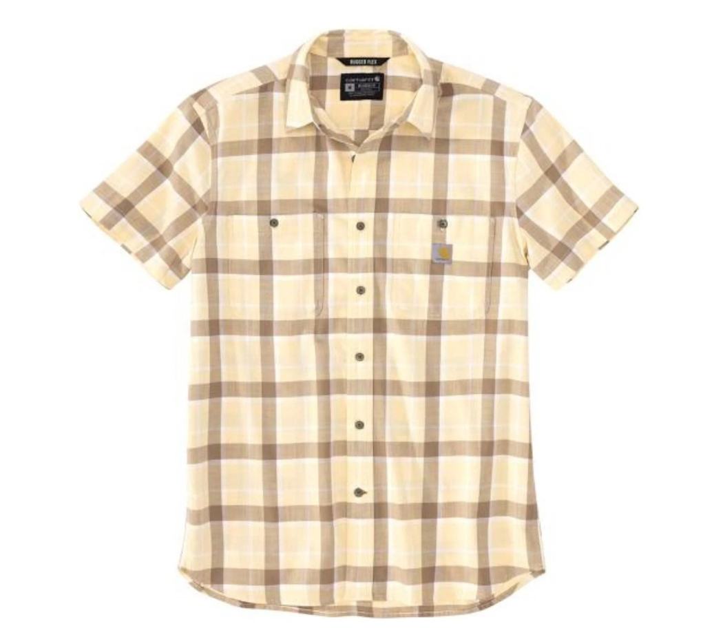 Carhartt Men's Rugged Flex Lightweight Button-Down Short Sleeve Plaid Shirt Work Shirts Carhartt Golden Mist 2XL Reg