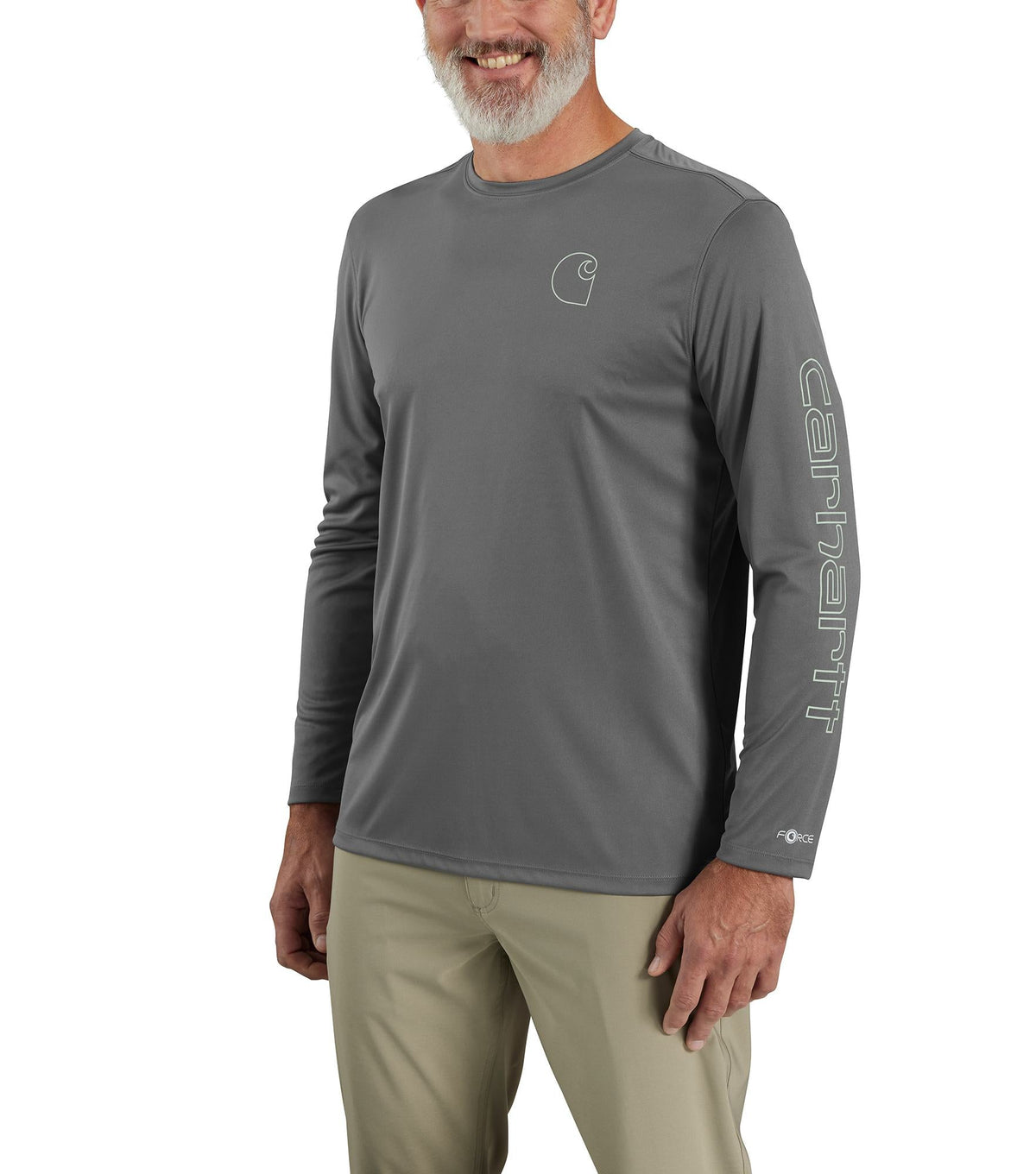 Carhartt Men's Force Sun Defender Lightweight Long Sleeve Logo T-Shirt Long Sleeve T-Shirts Carhartt Steel 2XL Reg