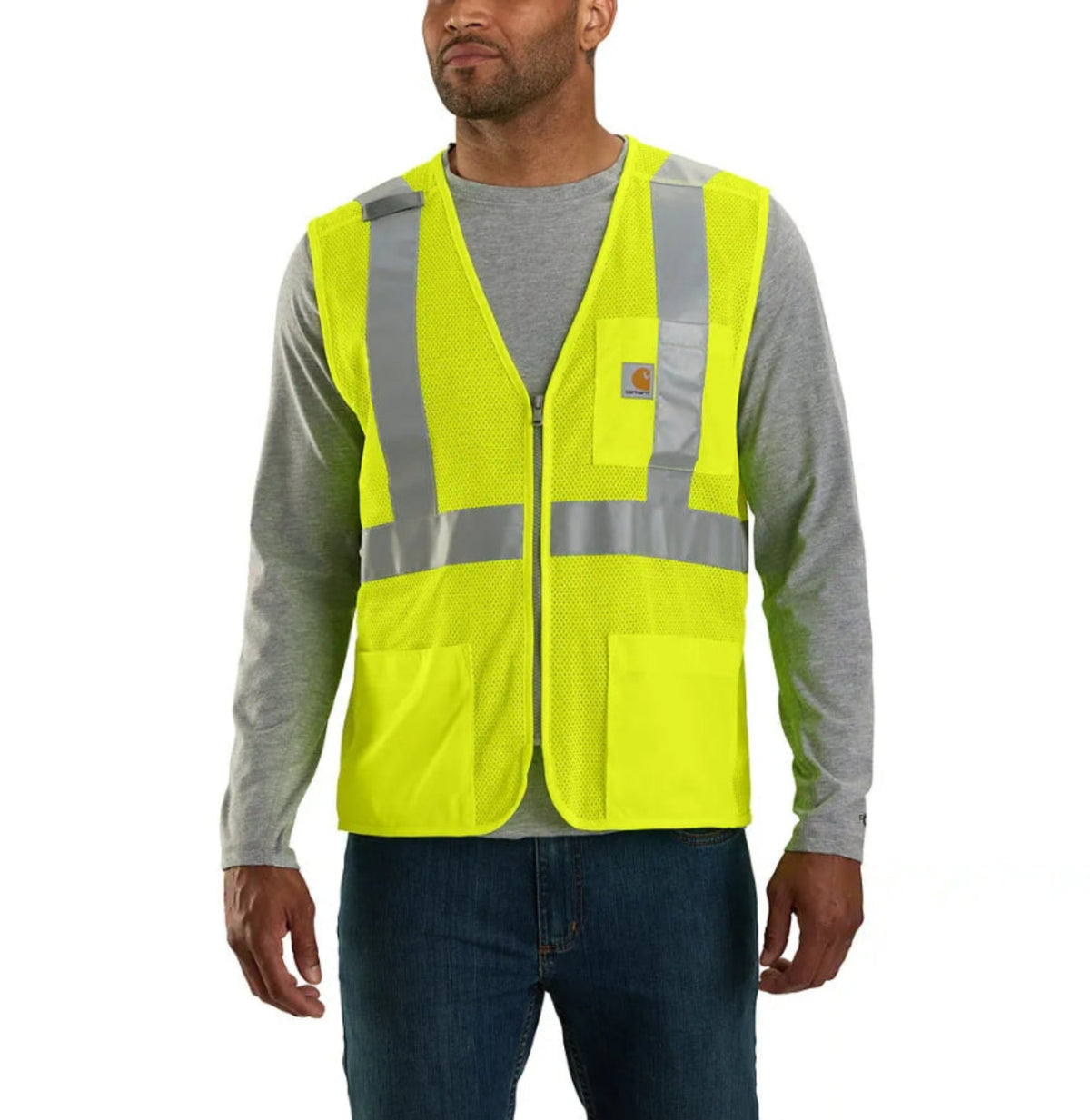 Carhartt Men's C2 Hi-Vis Mesh Multi-Pocket Zip Safety Vest Vests Carhartt Brite Lime 3XL/4XL Reg