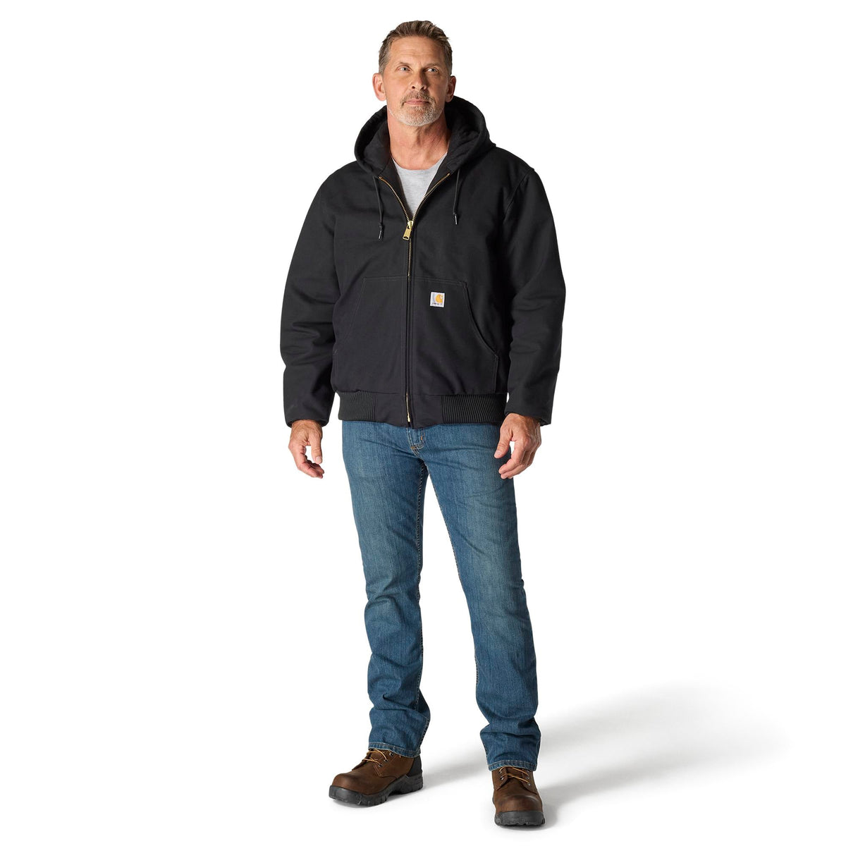 Carhartt Men's Flannel Lined Firm Duck Zip Hooded Active Jacket - Work World - Workwear, Work Boots, Safety Gear