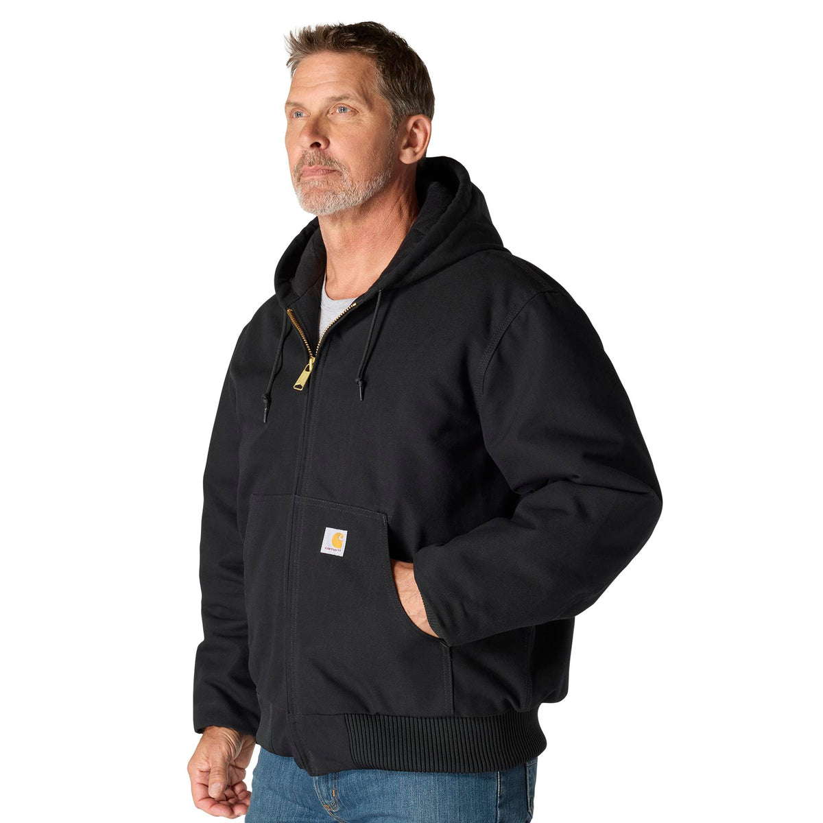 Carhartt Men's Flannel Lined Firm Duck Zip Hooded Active Jacket - Work World - Workwear, Work Boots, Safety Gear