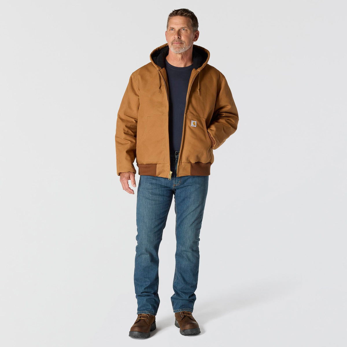 Carhartt Men's Flannel Lined Firm Duck Zip Hooded Active Jacket - Work World - Workwear, Work Boots, Safety Gear