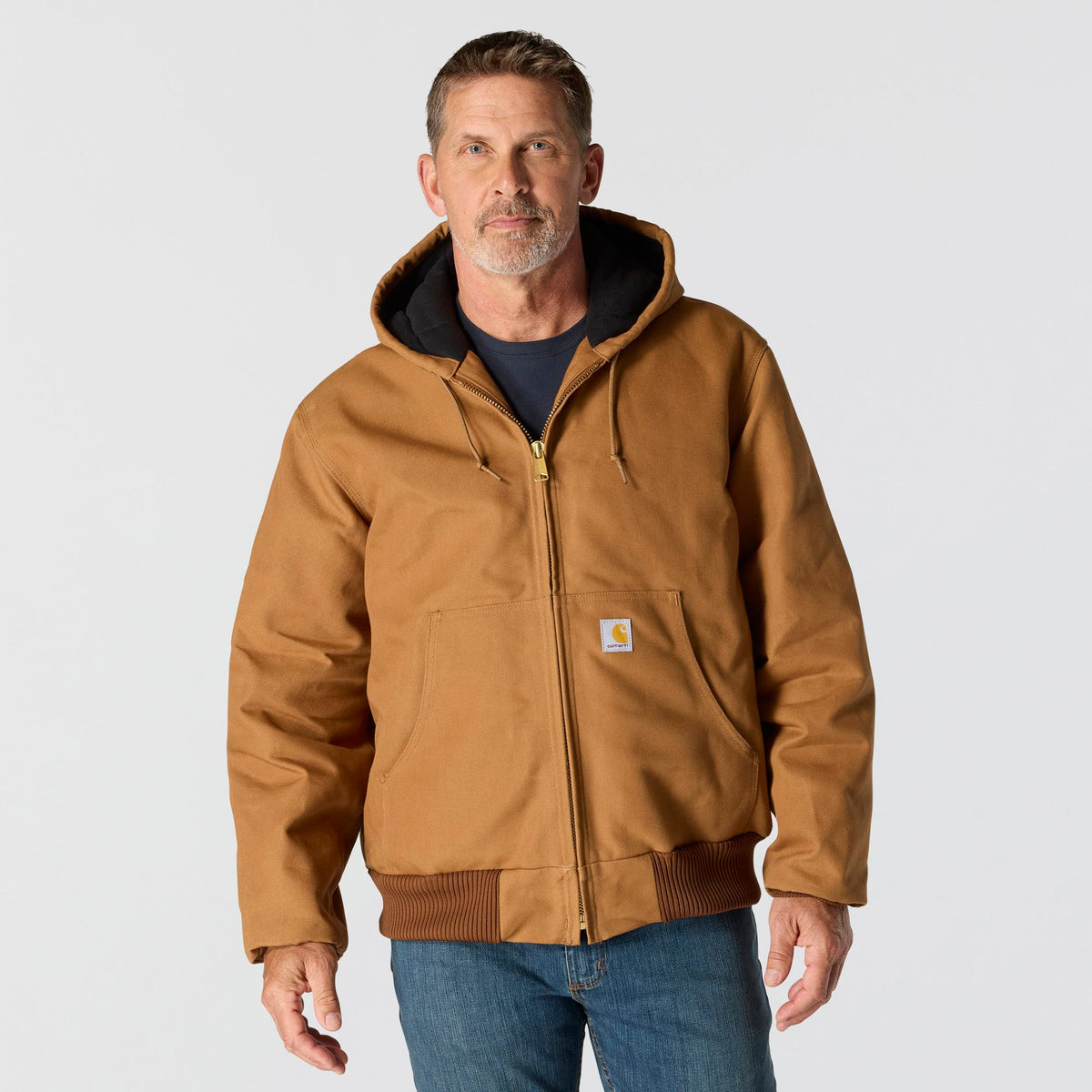 Carhartt Men's Flannel Lined Firm Duck Zip Hooded Active Jacket - Work World - Workwear, Work Boots, Safety Gear
