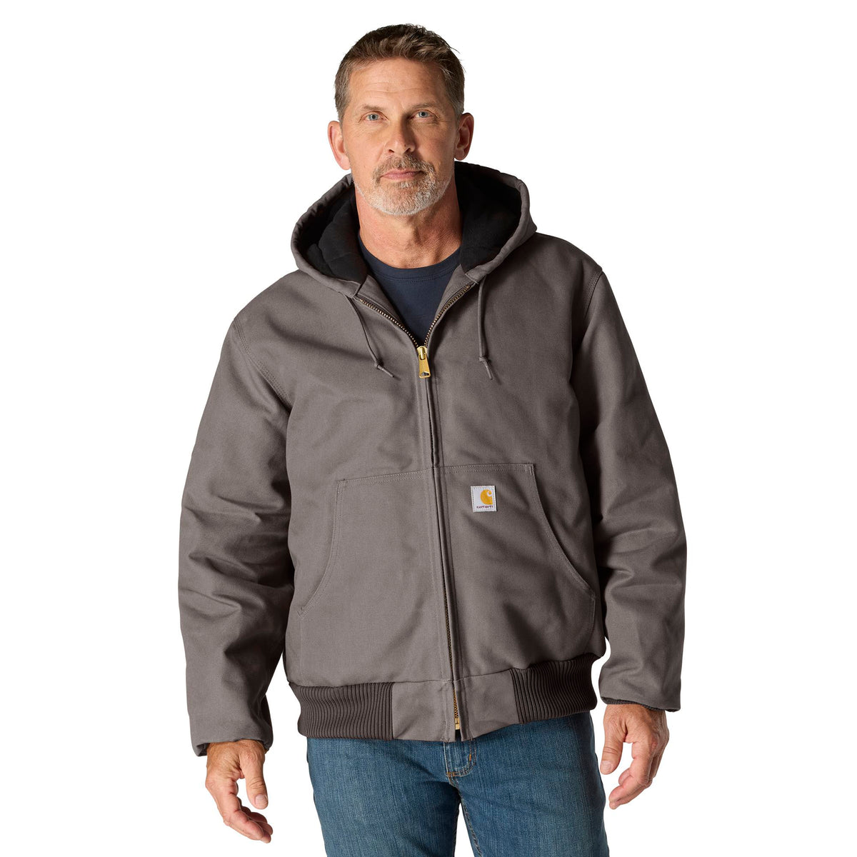 Carhartt Men's Flannel Lined Firm Duck Zip Hooded Active Jacket - Work World - Workwear, Work Boots, Safety Gear