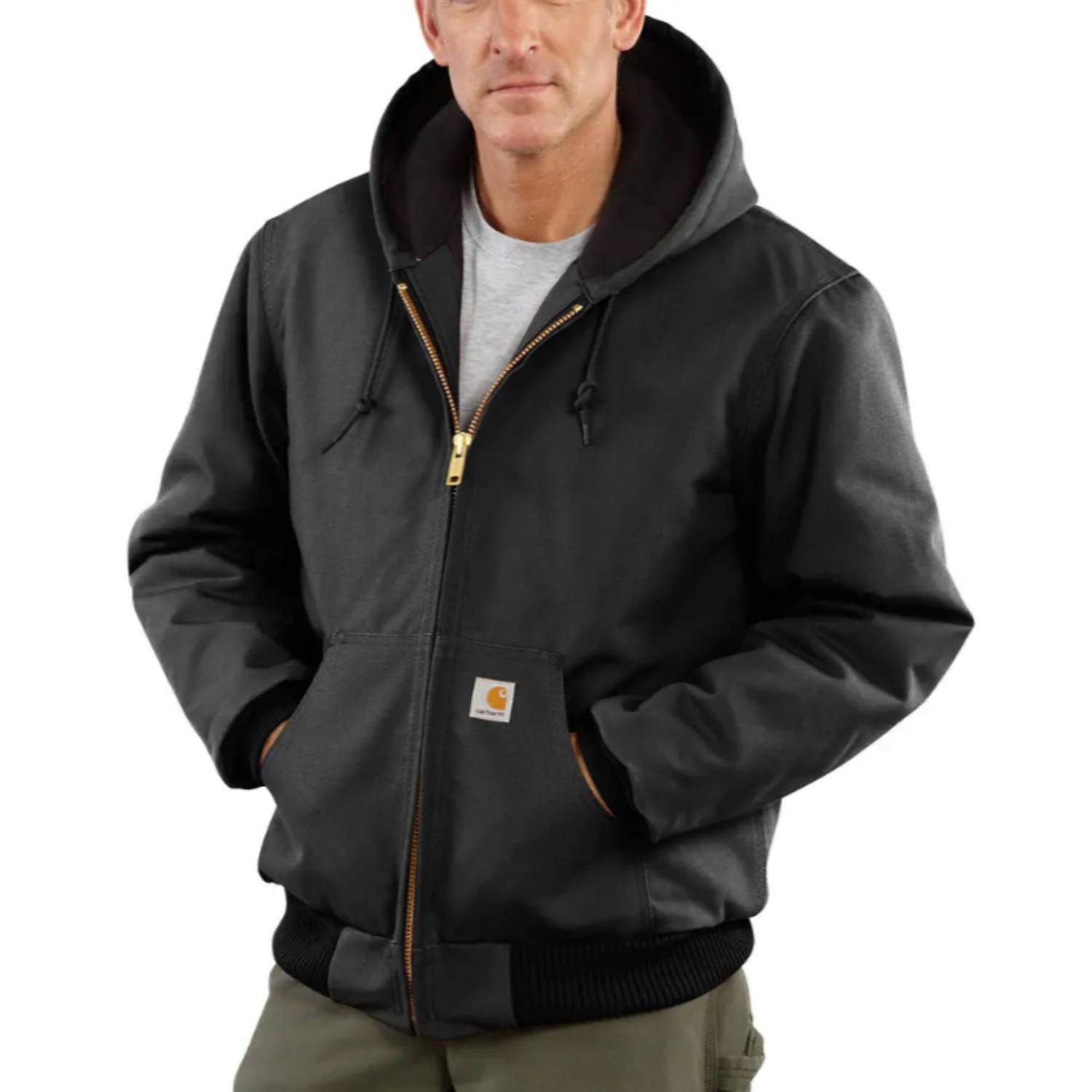 Carhartt Men's Flannel Lined Firm Duck Insulated Zip Hooded Jacket - Work World - Workwear, Work Boots, Safety Gear