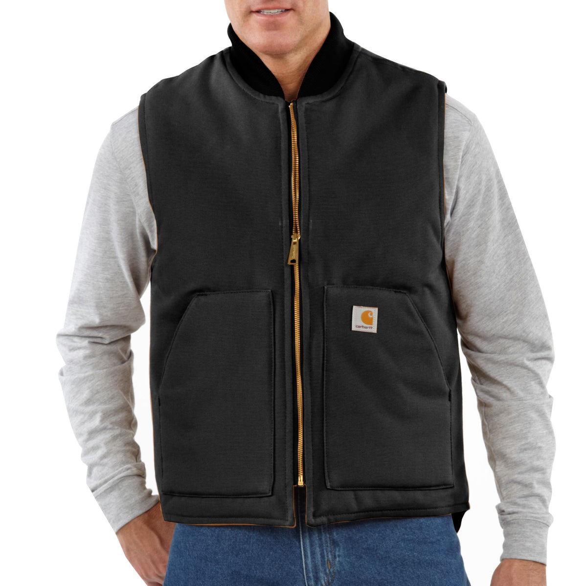 Carhartt Men's V01 Relaxed Fit Firm Duck Insulated Zip Vest Vests Carhartt Black 2XL Reg
