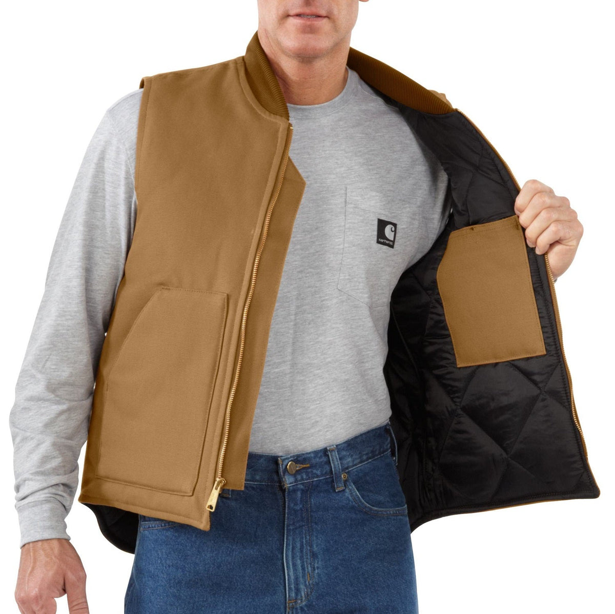 Carhartt Men's V01 Relaxed Fit Firm Duck Insulated Zip Vest Vests Carhartt