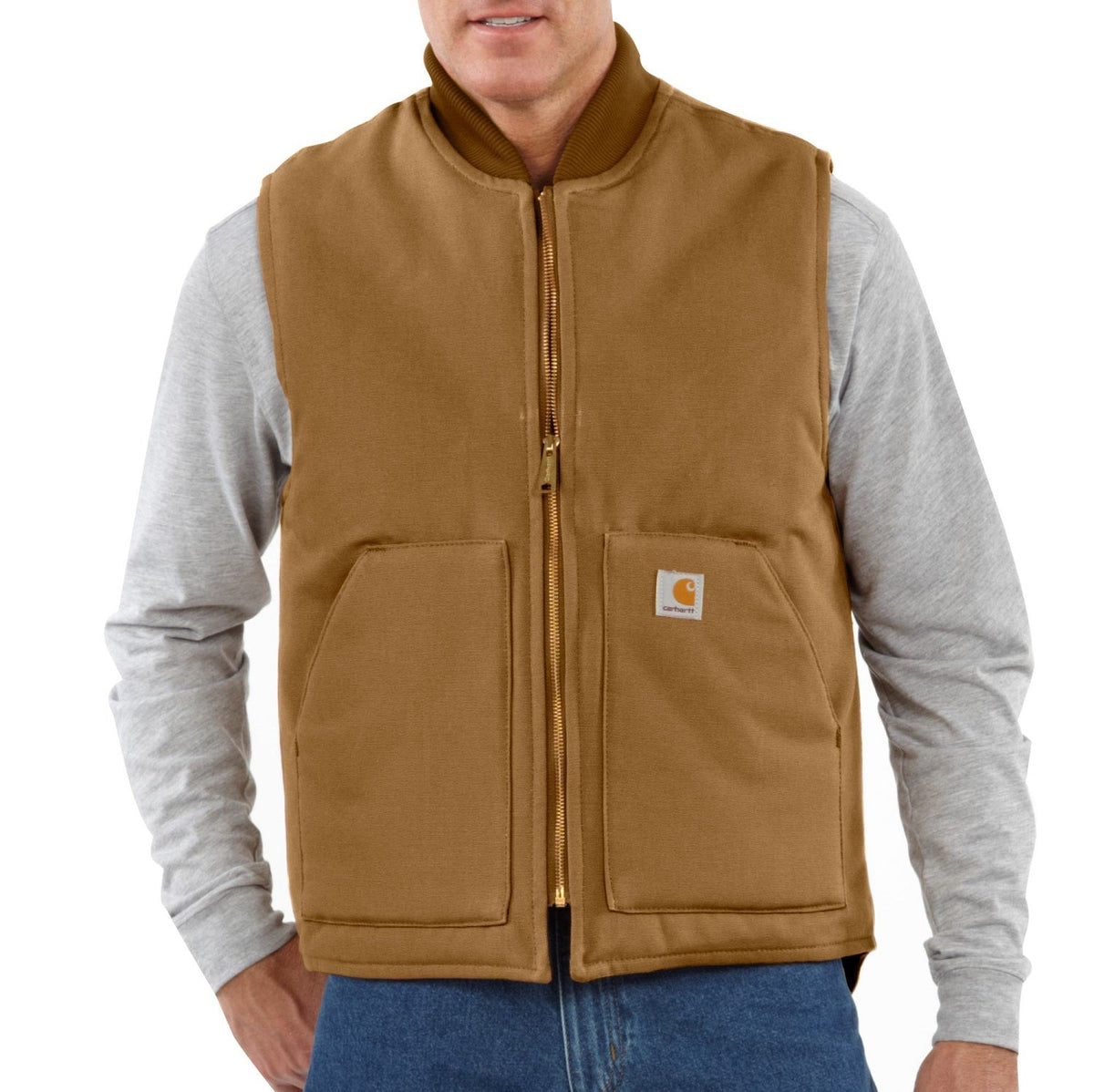 Carhartt Men's V01 Relaxed Fit Firm Duck Insulated Zip Vest Vests Carhartt Carhartt Brown 2XL Reg