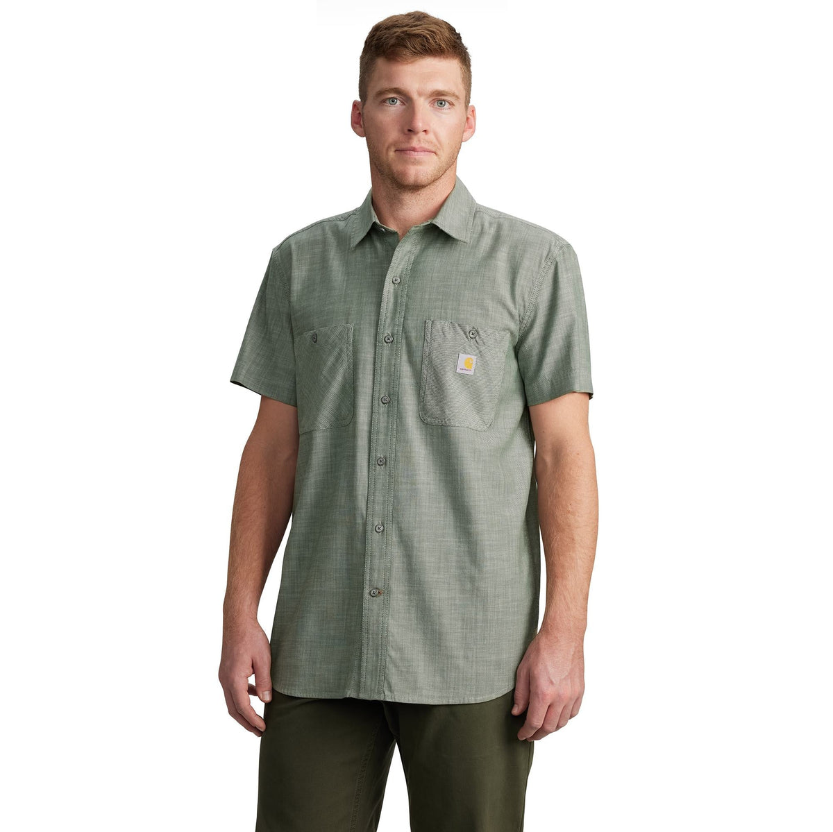 Carhartt Men's Rugged Flex Relaxed Fit Button-Down Short Sleeve Work Shirt Work Shirts Carhartt Forestry Green Cross Weave 2XL Reg