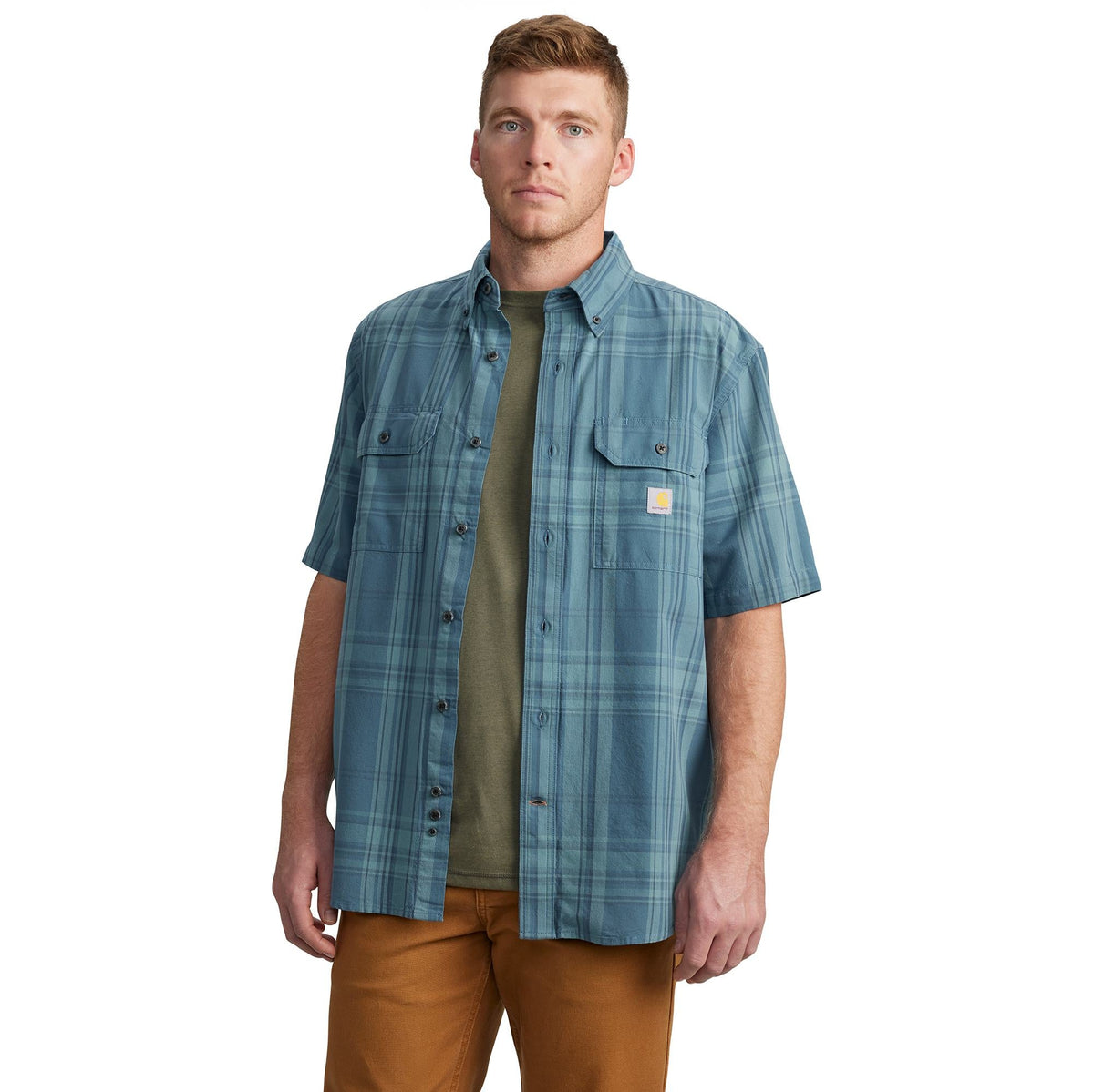Carhartt Men's Loose Fit Midweight Button-Down Short Sleeve Work Shirt Work Shirts Carhartt Storm Blue 2XL Reg