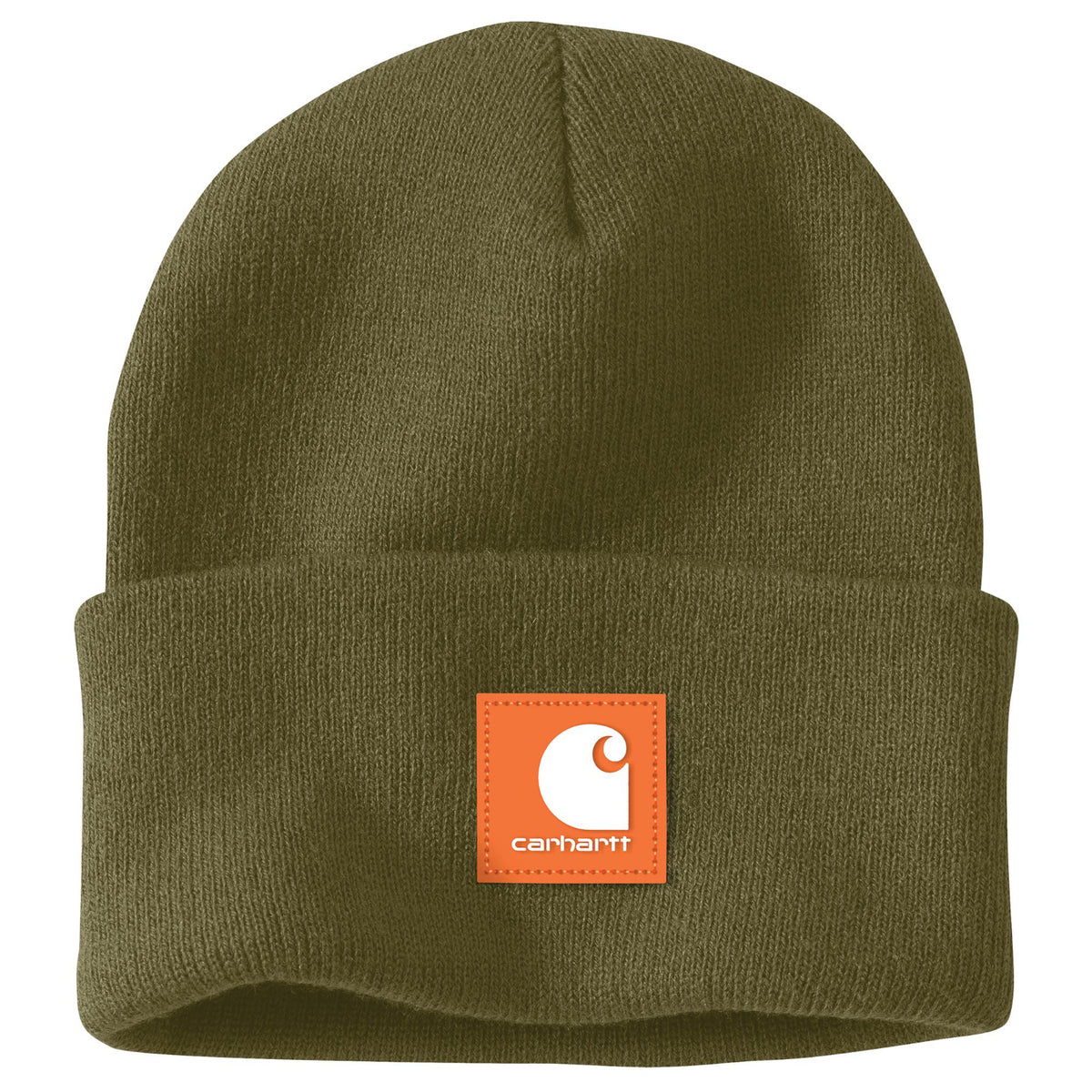 Carhartt Acrylic Rib Knit Rubber Patch Beanie Hats & Caps Carhartt Dark Bronzed Green OS