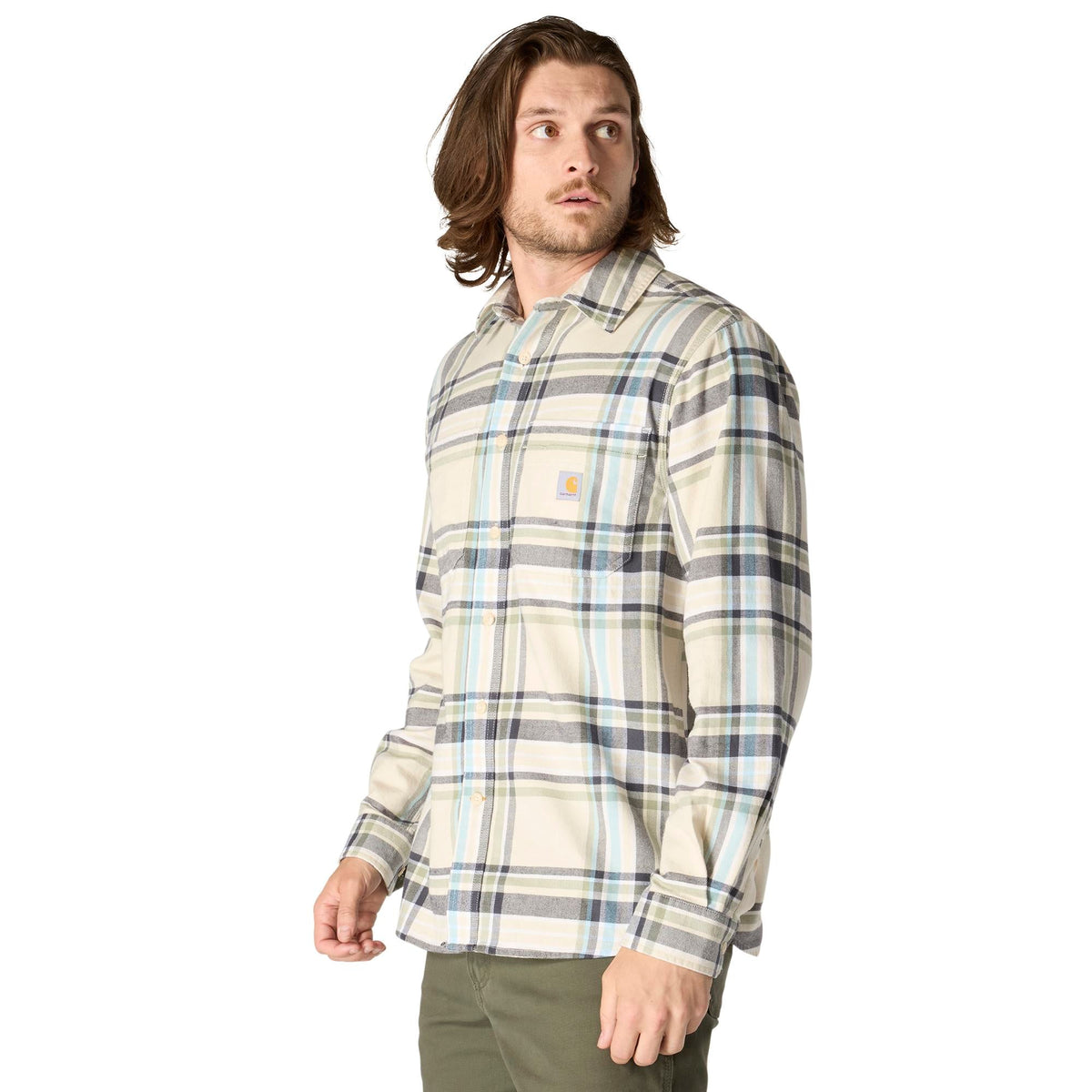Carhartt Men's Rugged Flex™ Relaxed Fit Midweight Flannel Plaid Work Shirt Work Shirts Carhartt Oat Milk 2XL Reg