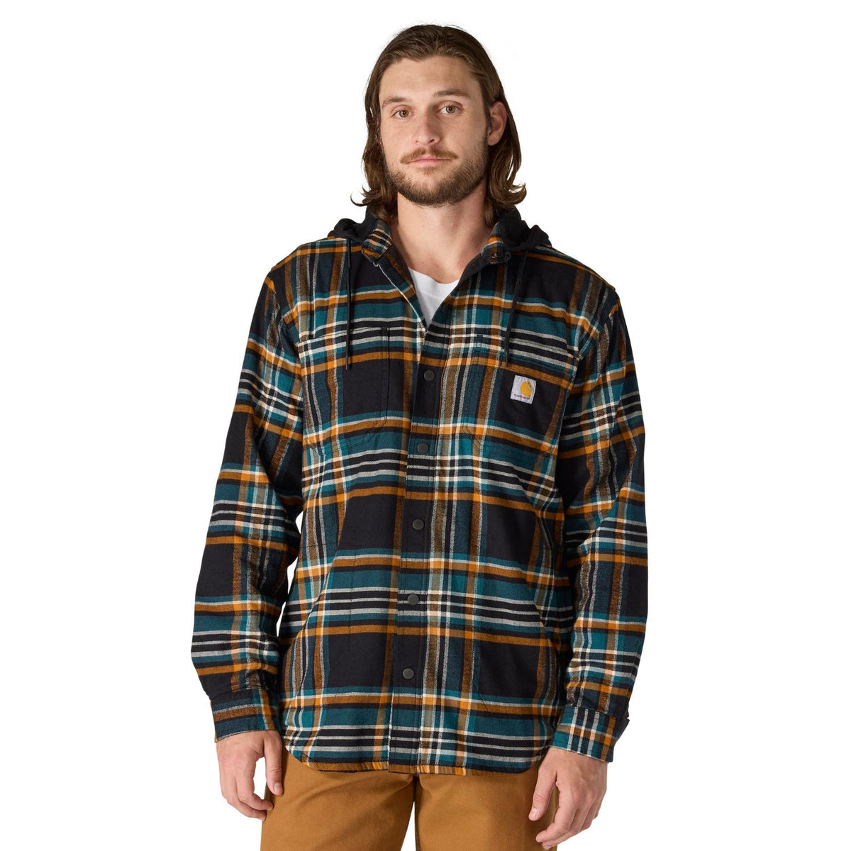 Carhartt Men's Rugged Flex Fleece Lined Long Sleeve Flannel Shirt Jac Long Sleeve T-Shirts Carhartt Black 2XL Reg