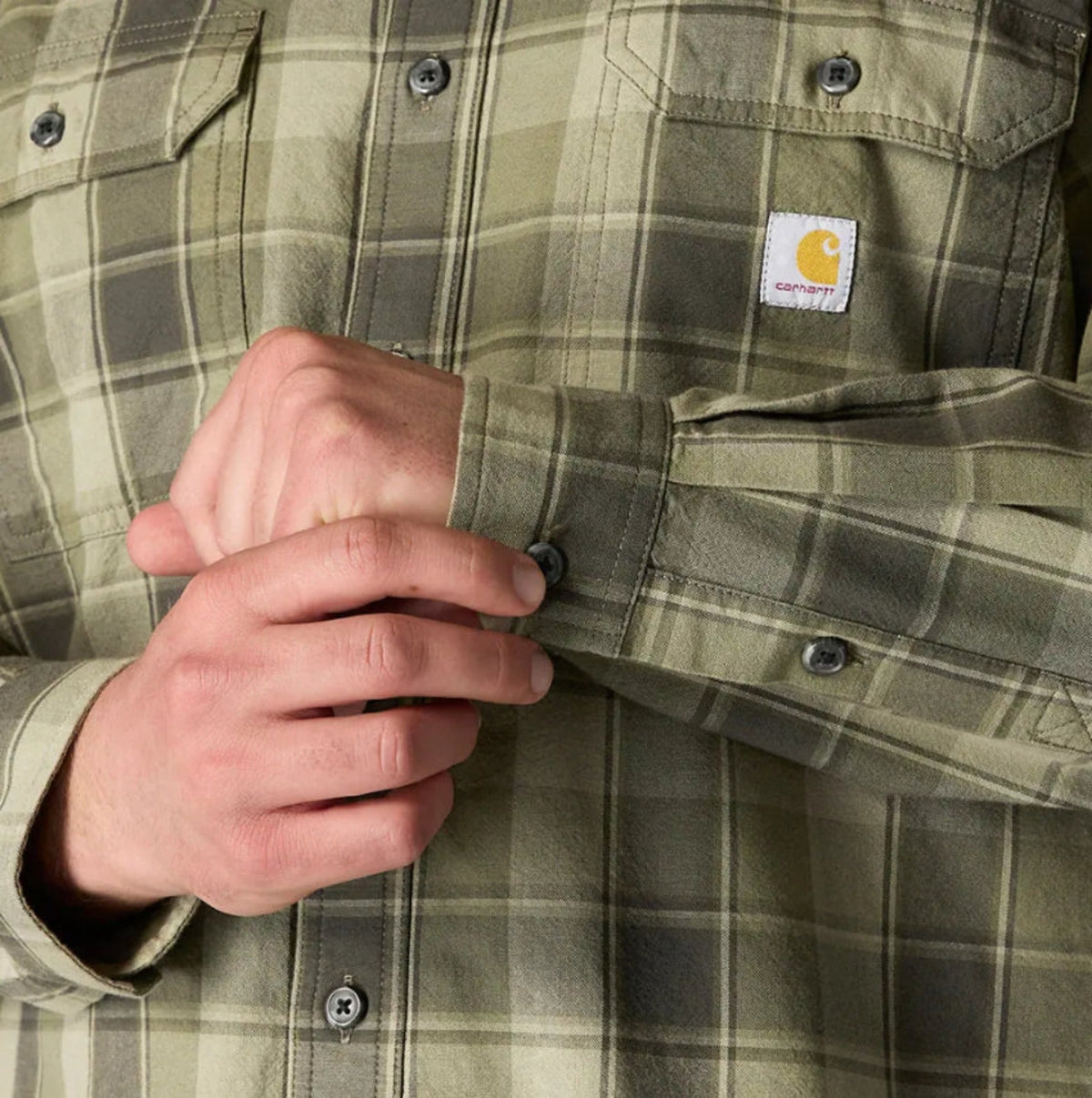 Carhartt Men's Loose Fit Midweight Chambray Long Sleeve Plaid Shirt Work Shirts Carhartt