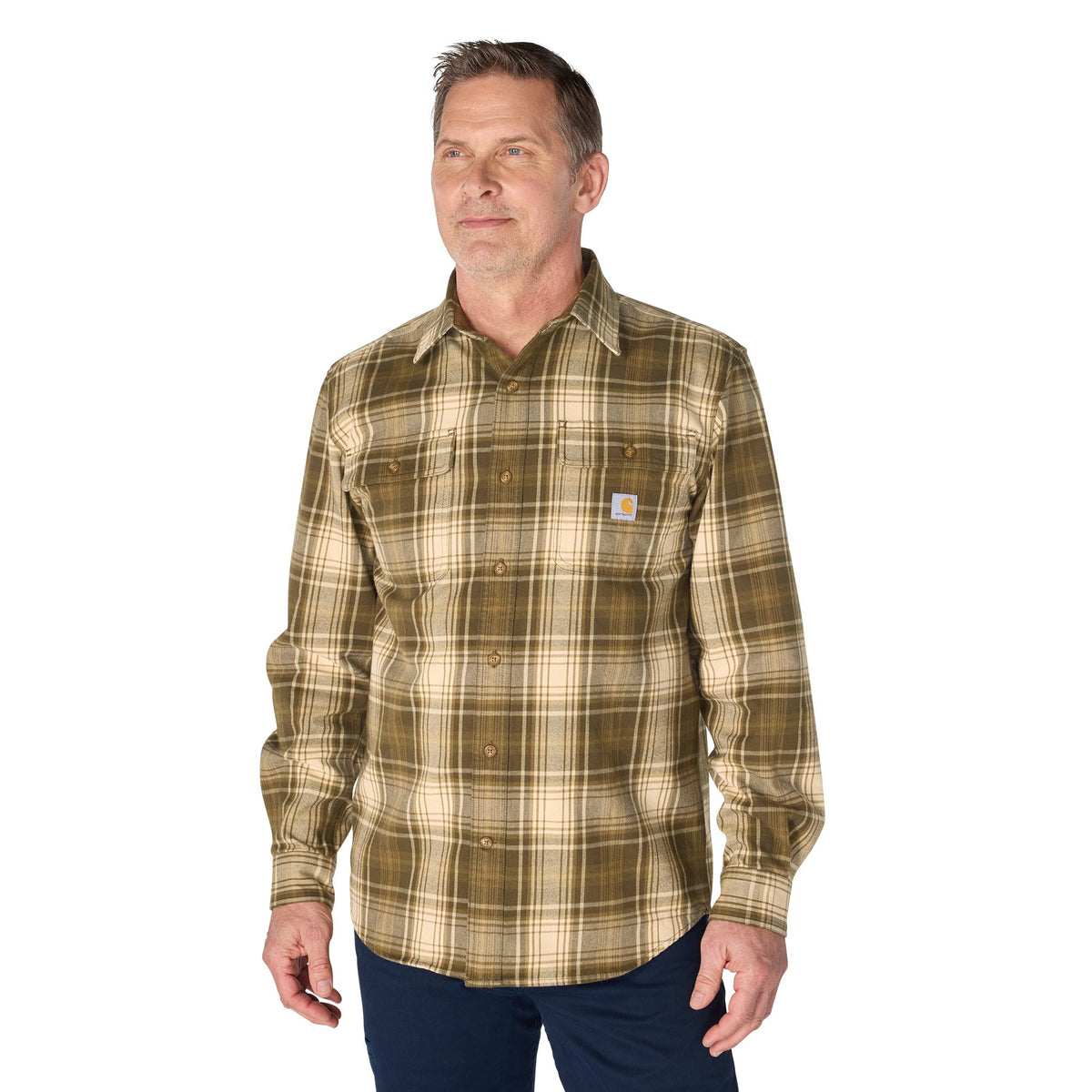 Carhartt Men's Loose Fit Heavyweight Long Sleeve Flannel Plaid Work Shirt Work Shirts Carhartt Burnished Logs 2XL Reg