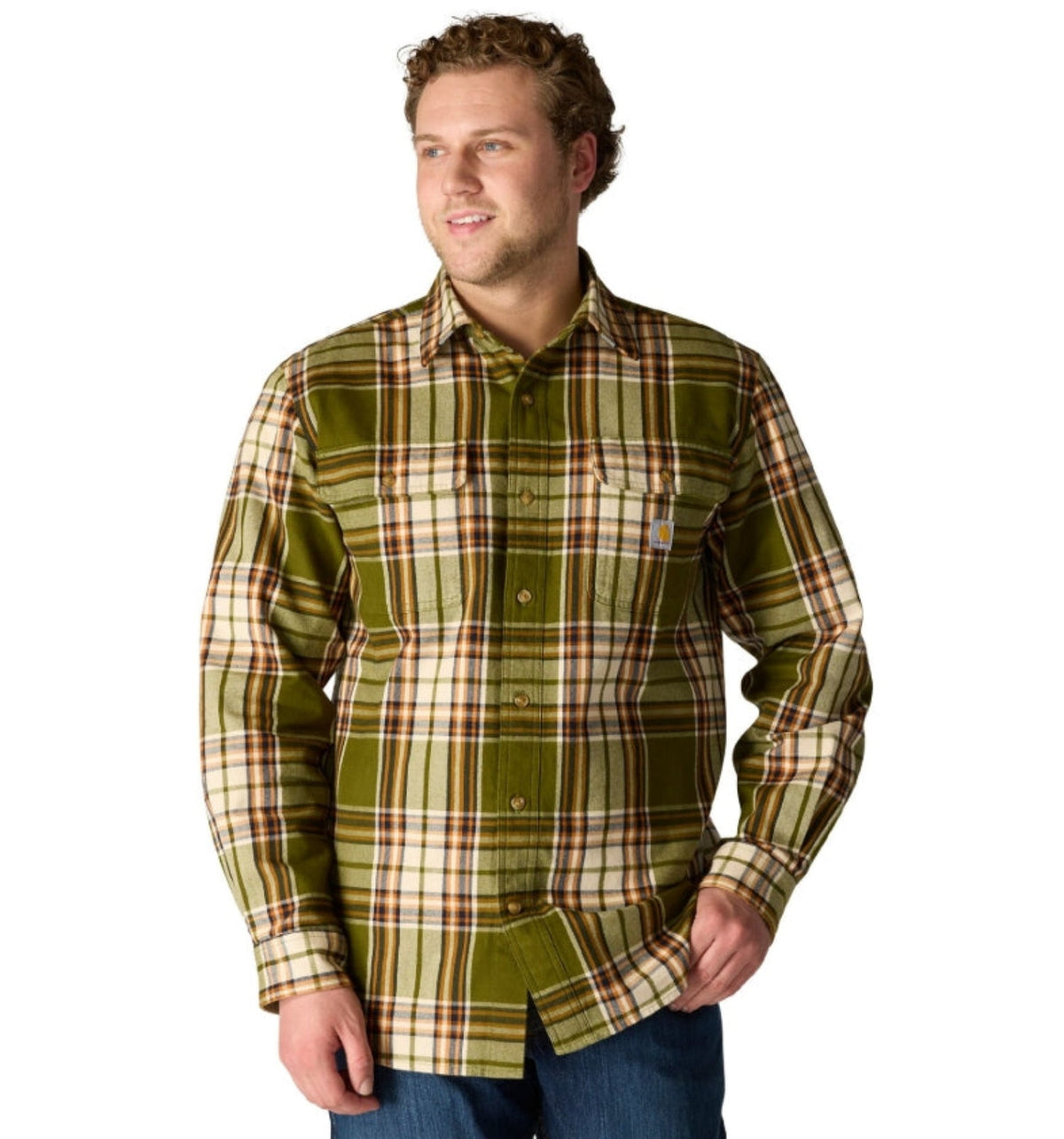 Carhartt Men's Loose Fit Heavyweight Long Sleeve Flannel Plaid Work Shirt Work Shirts Carhartt Dark Bronzed Green 2XL Reg