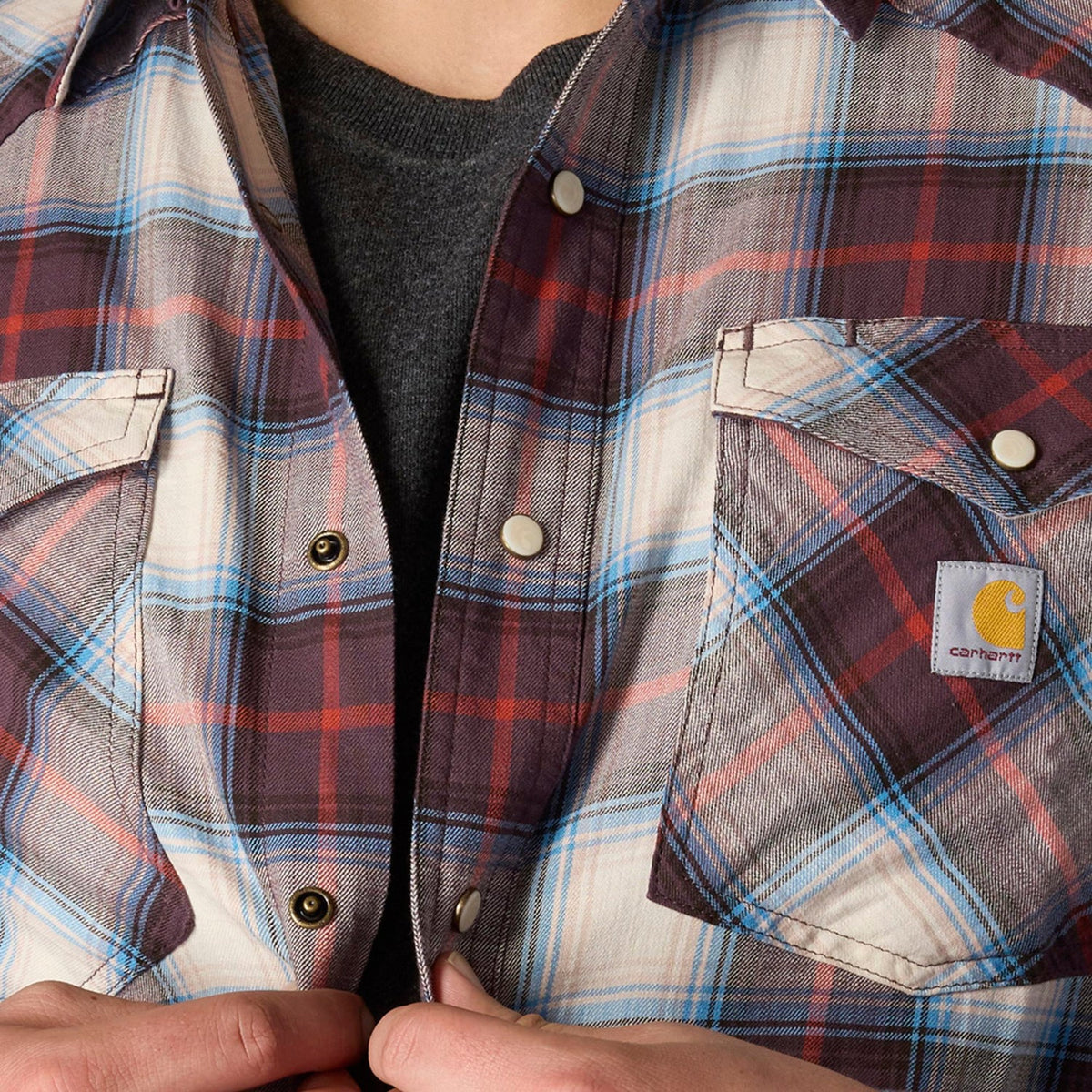 Carhartt Men's Montana Relaxed Fit Lightweight Snap-Front Long Sleeve Plaid Shirt Work Shirts Carhartt