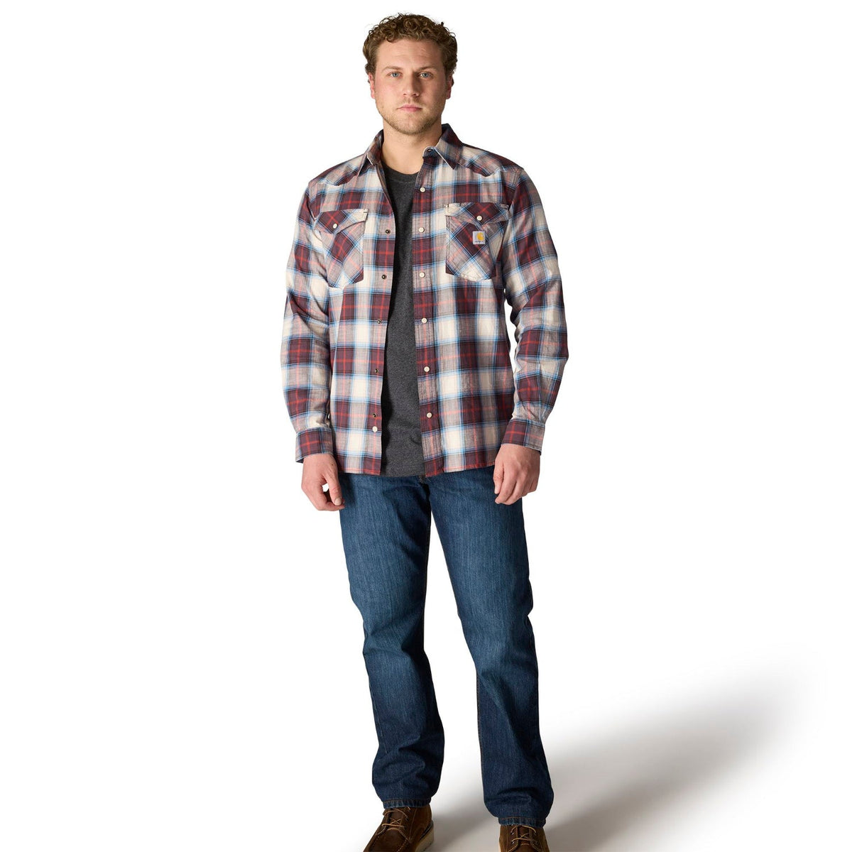 Carhartt Men's Montana Relaxed Fit Lightweight Snap-Front Long Sleeve Plaid Shirt Work Shirts Carhartt
